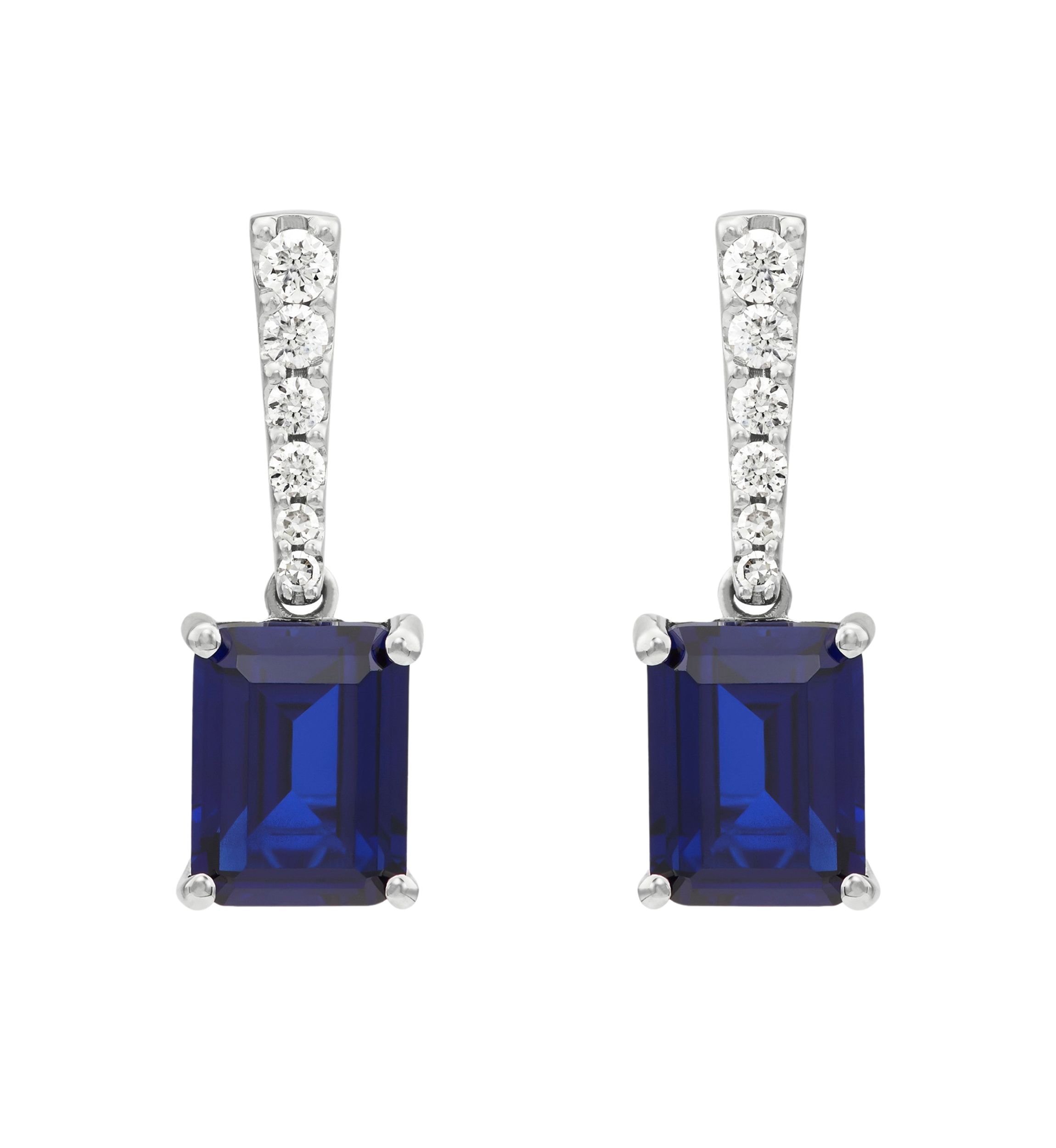 Lab Created Sapphire and 1/2 ct. t.w. Lab Created Diamond Earring in 10K White Gold