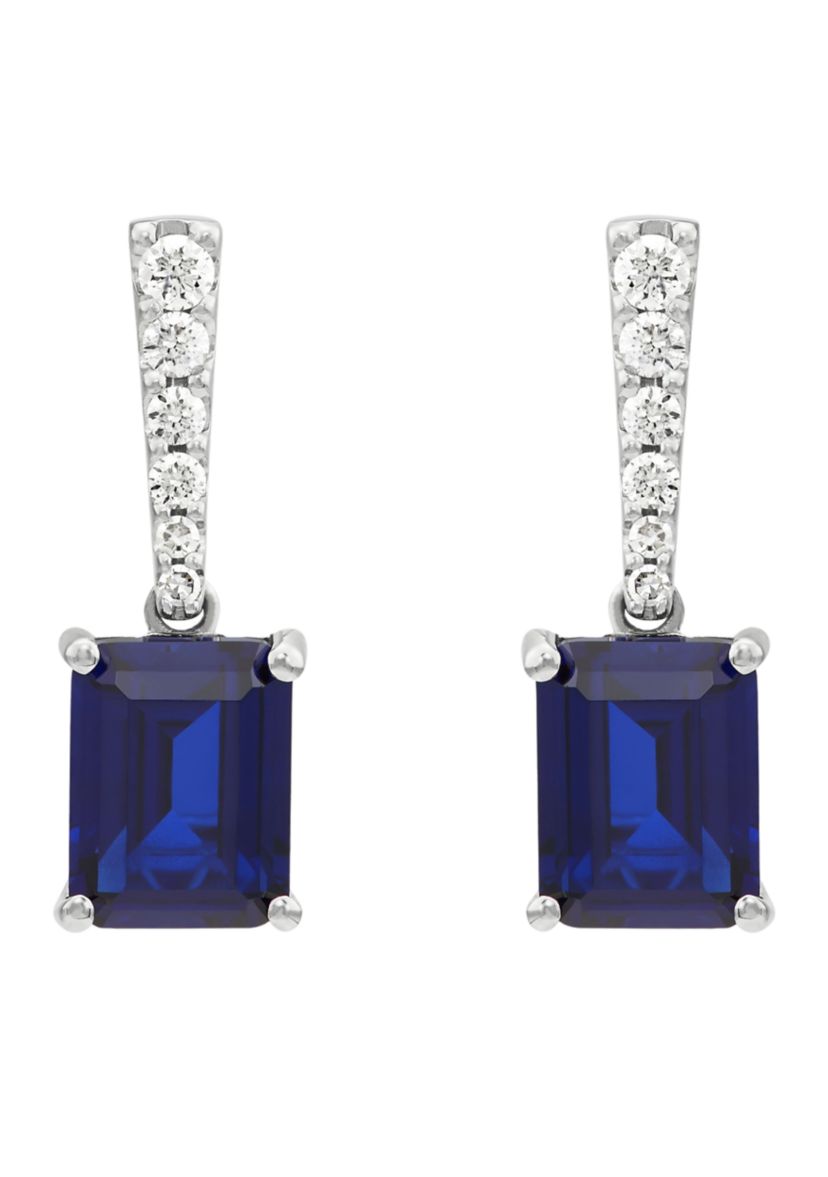 Lab Created Sapphire and 1/2 ct. t.w. Lab Created Diamond Earring in 10K White Gold