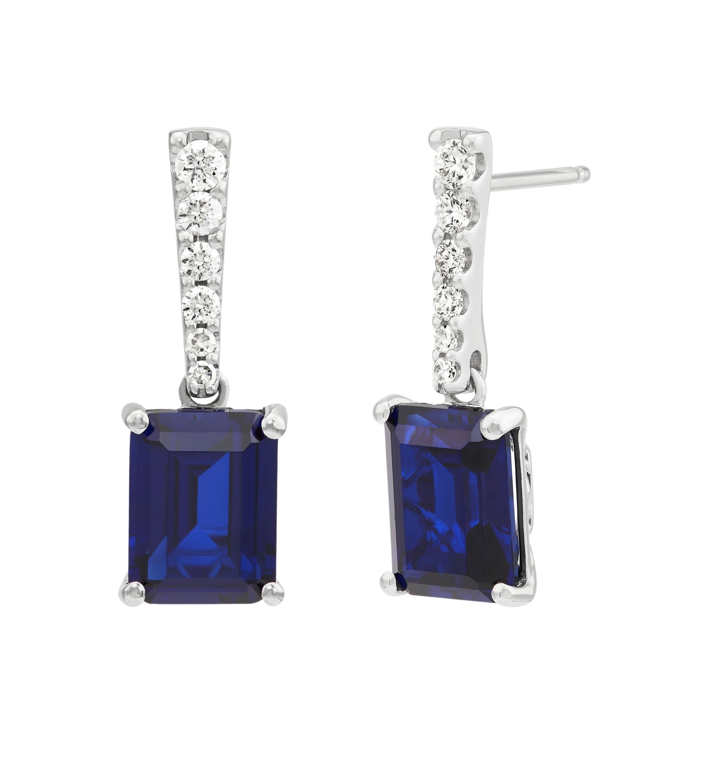 Lab Created Sapphire and 1/2 ct. t.w. Lab Created Diamond Earring in 10K White Gold
