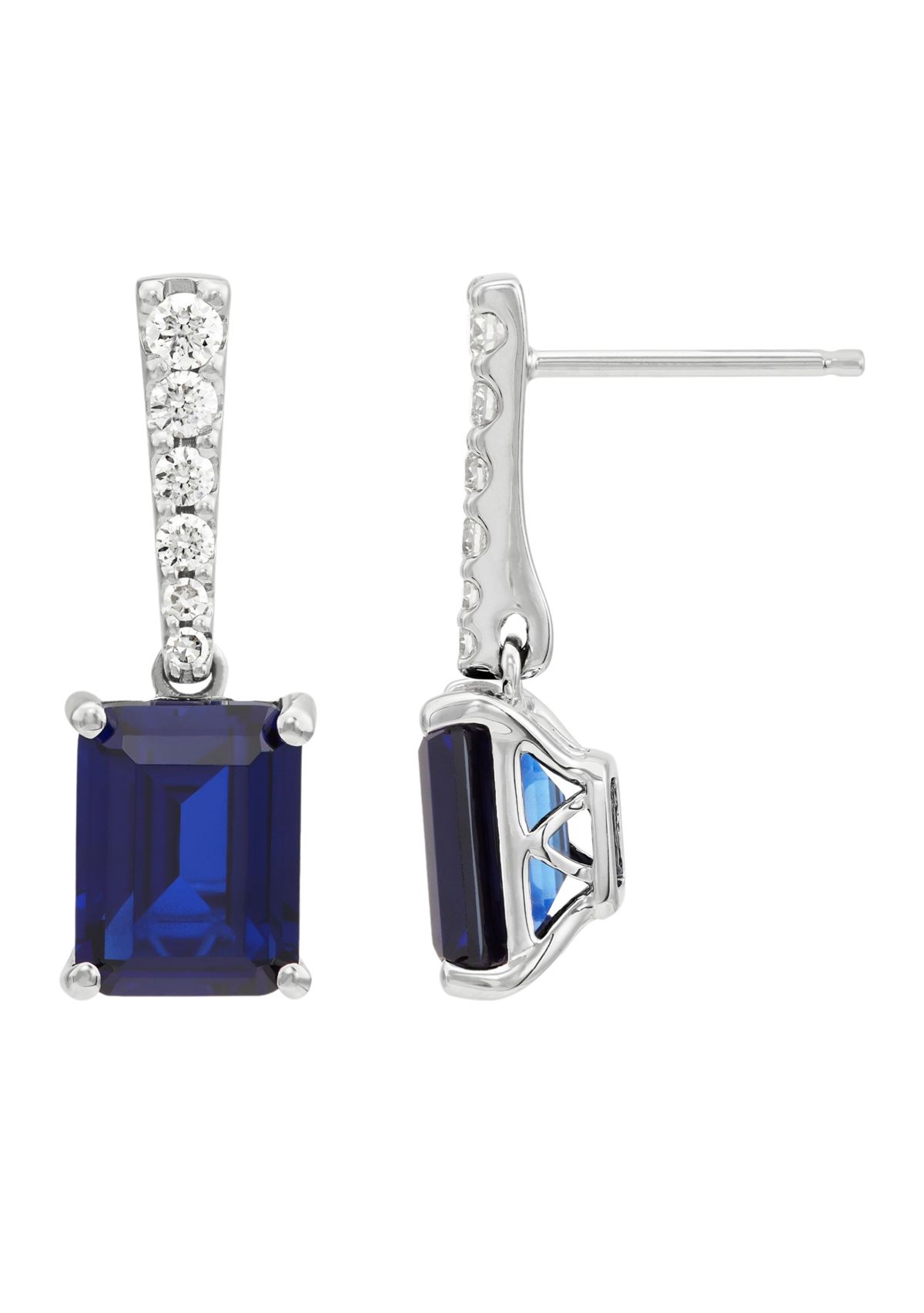 Lab Created Sapphire and 1/2 ct. t.w. Lab Created Diamond Earring in 10K White Gold