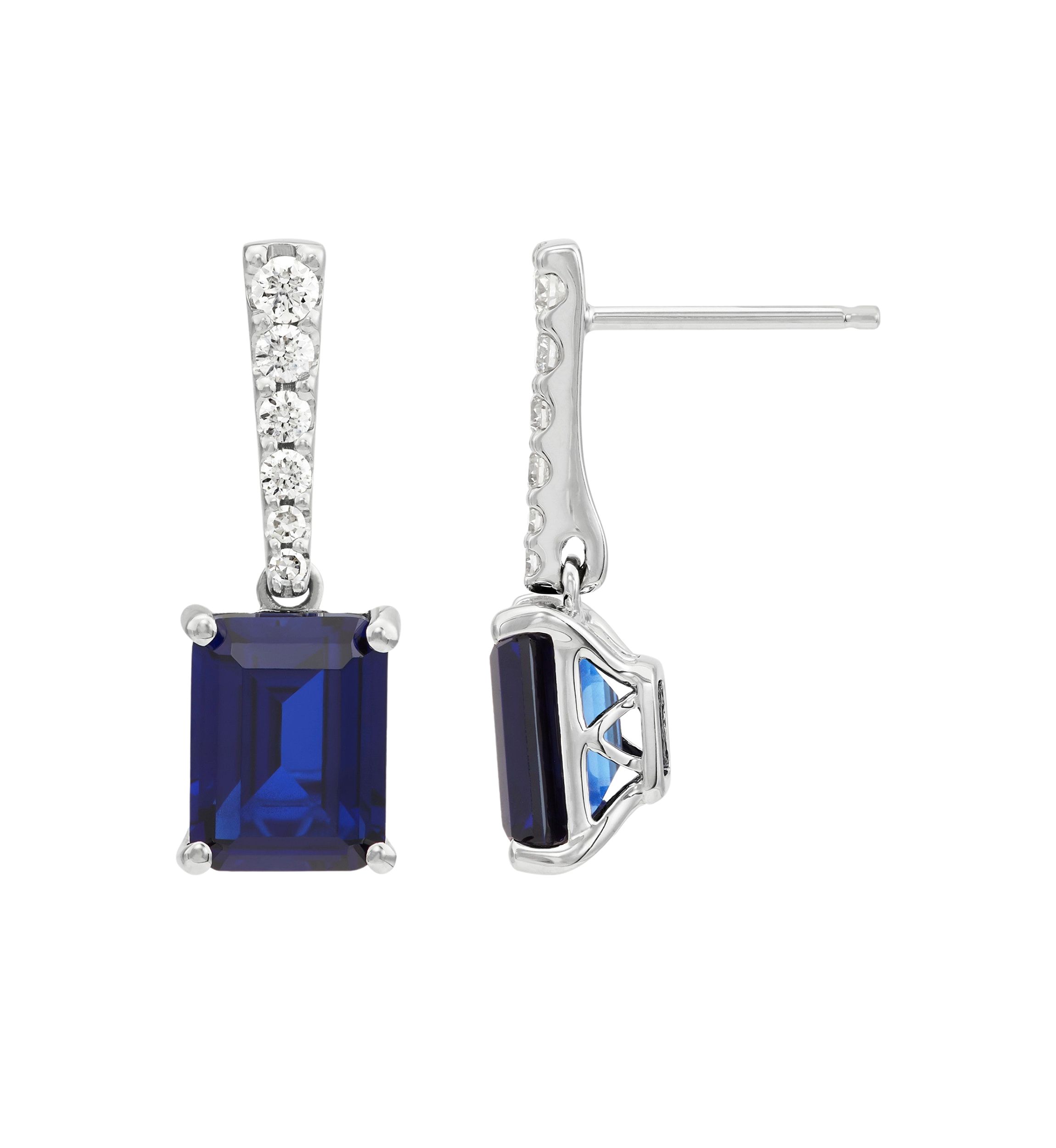 Lab Created Sapphire and 1/2 ct. t.w. Lab Created Diamond Earring in 10K White Gold