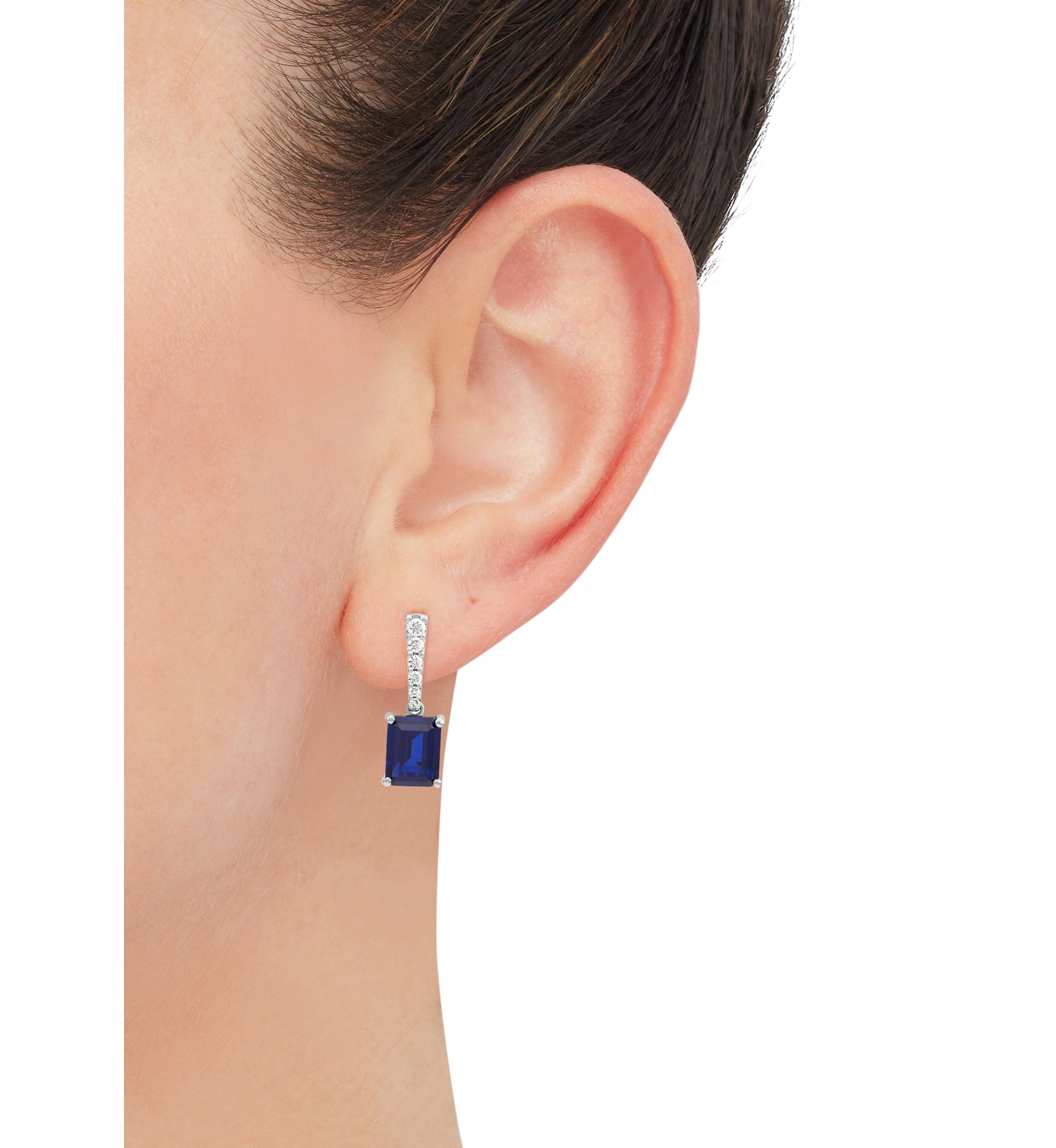 Lab Created Sapphire and 1/2 ct. t.w. Lab Created Diamond Earring in 10K White Gold