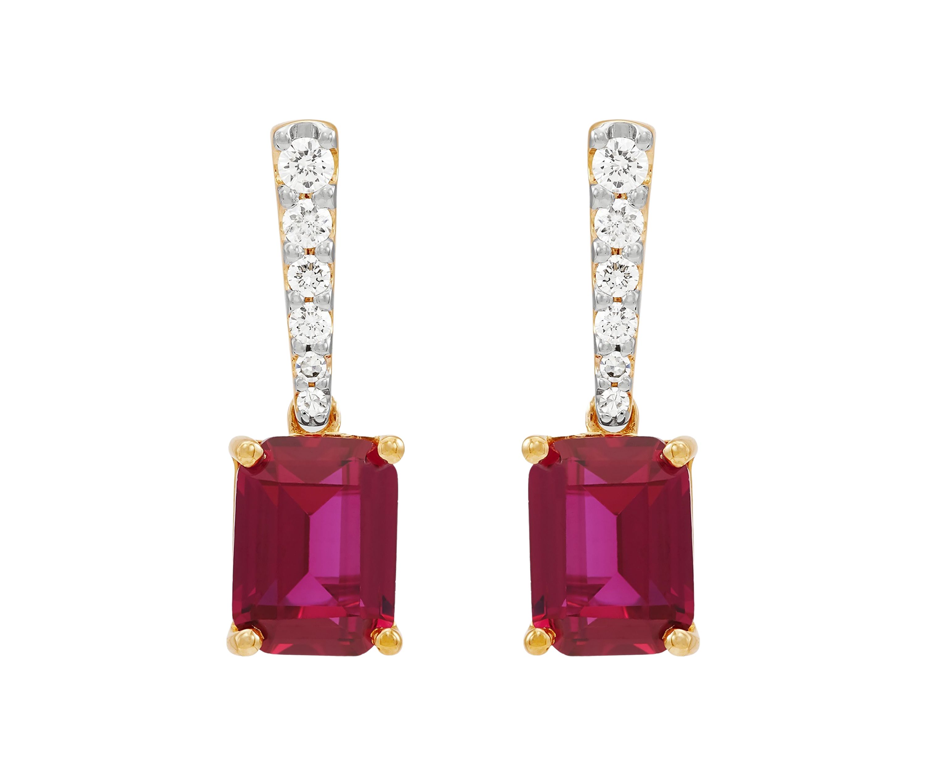 Lab Created Ruby and 1/2 ct. t.w. Lab Created Diamond Earrings in 10K Yellow Gold