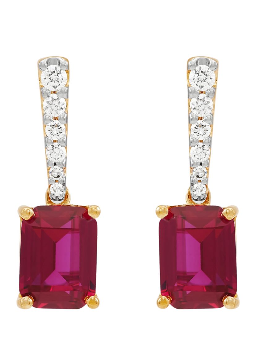 Lab Created Ruby and 1/2 ct. t.w. Lab Created Diamond Earrings in 10K Yellow Gold