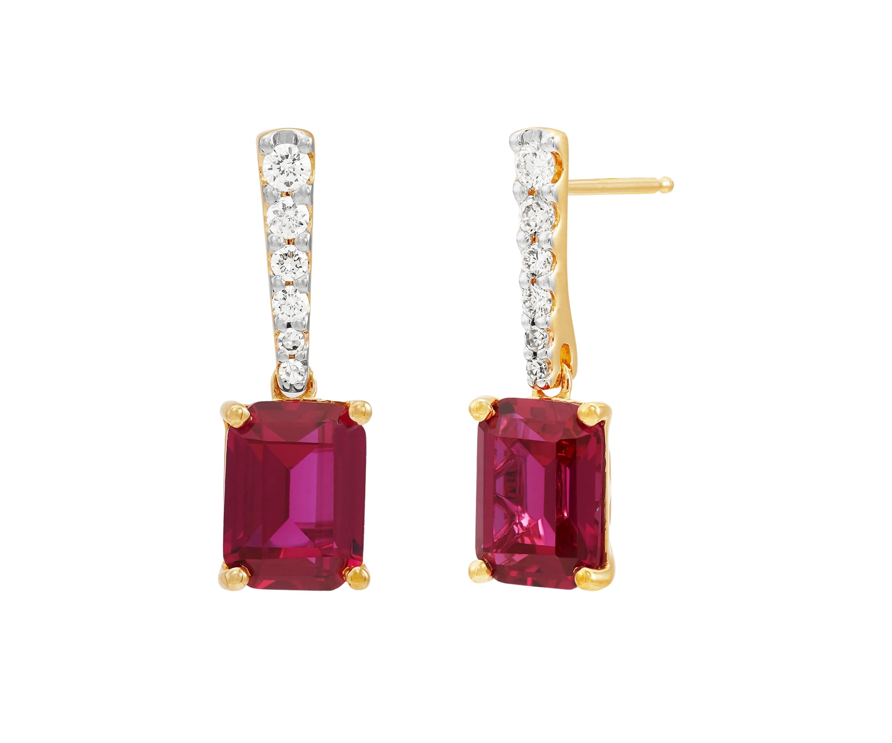 Lab Created Ruby and 1/2 ct. t.w. Lab Created Diamond Earrings in 10K Yellow Gold