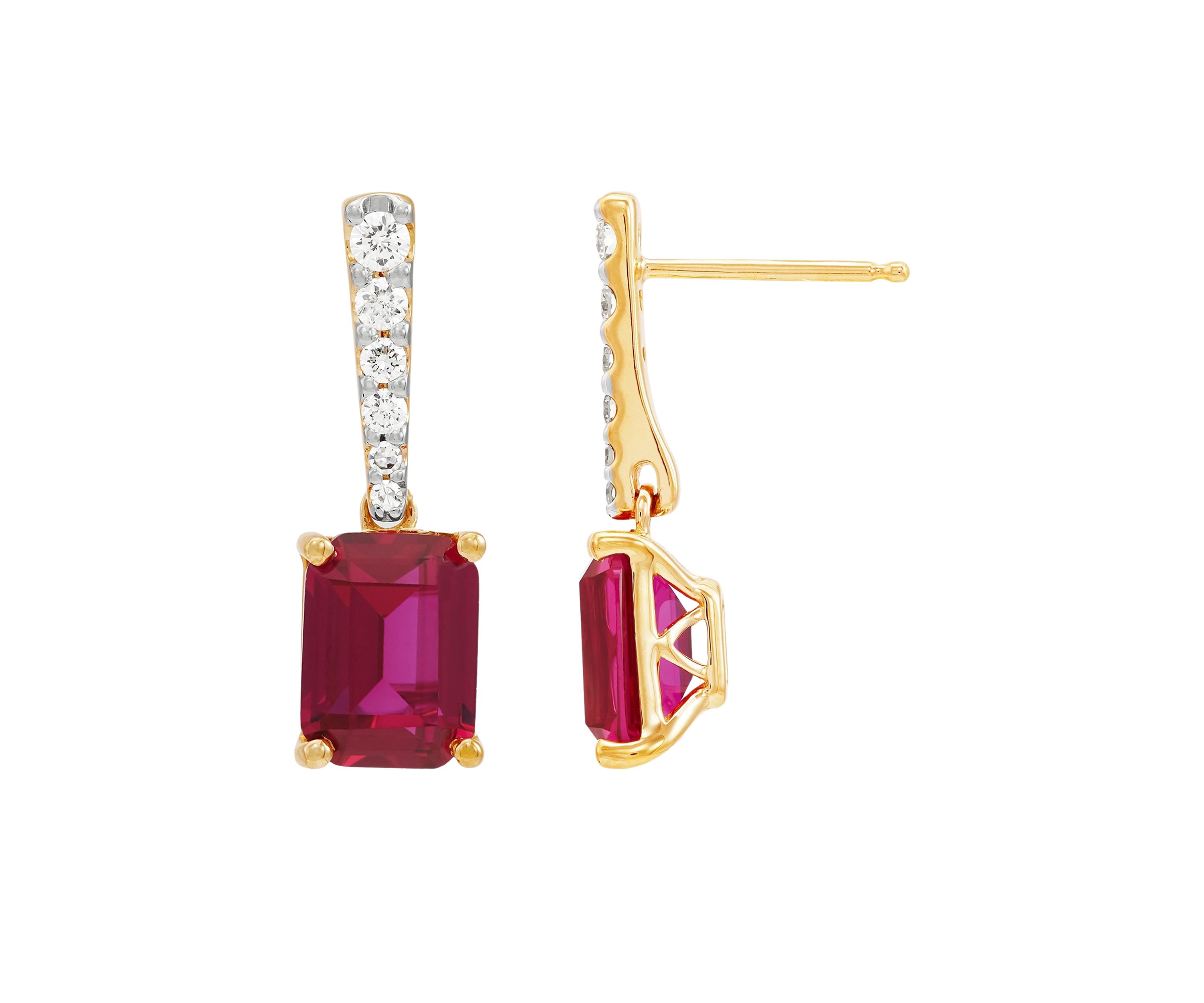 Lab Created Ruby and 1/2 ct. t.w. Lab Created Diamond Earrings in 10K Yellow Gold