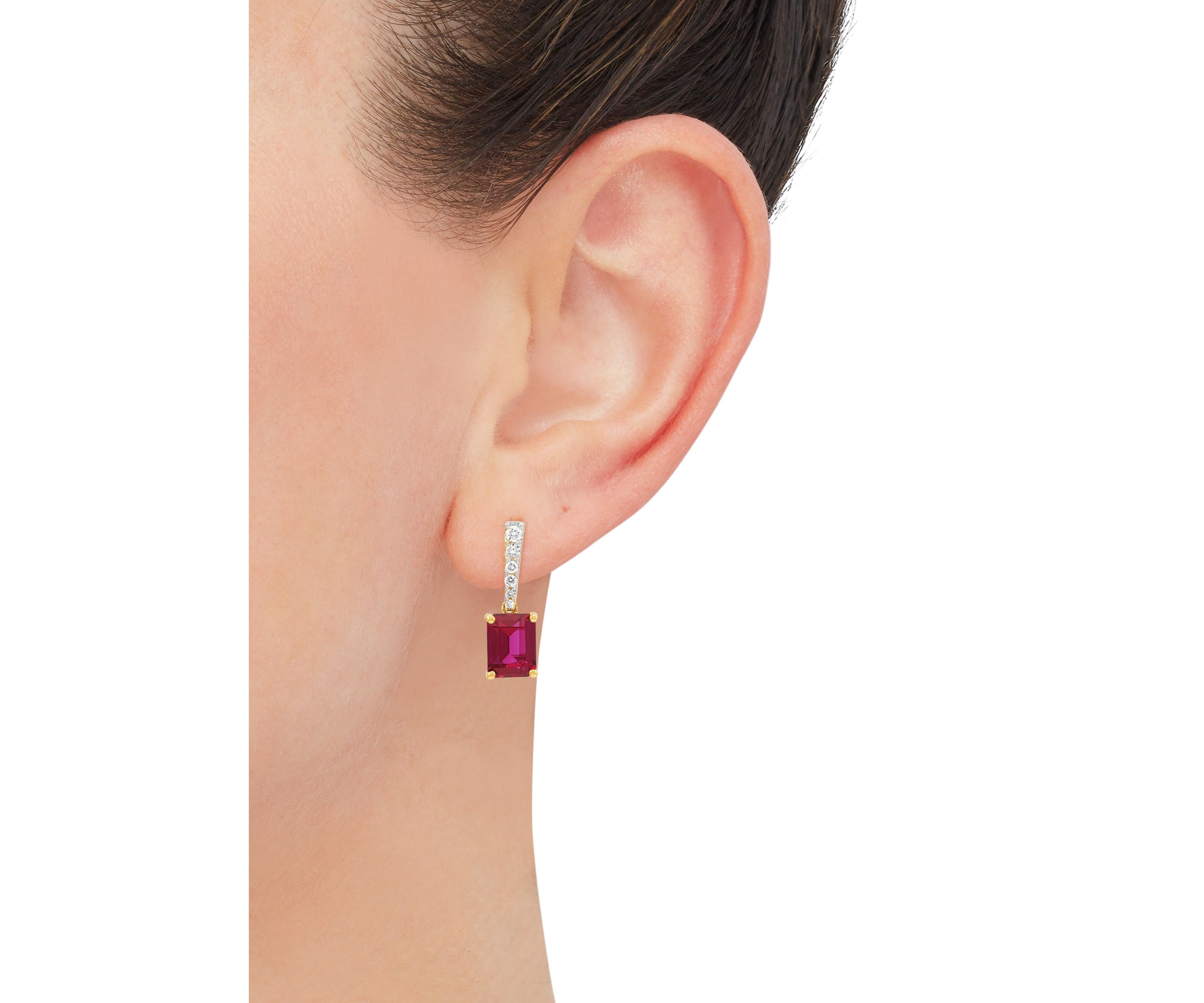 Lab Created Ruby and 1/2 ct. t.w. Lab Created Diamond Earrings in 10K Yellow Gold