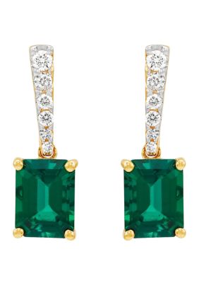 Belk & Co Lab Created Emerald and 1/2 ct. t.w. Lab Created Diamond Earrings in 10K Yellow Gold