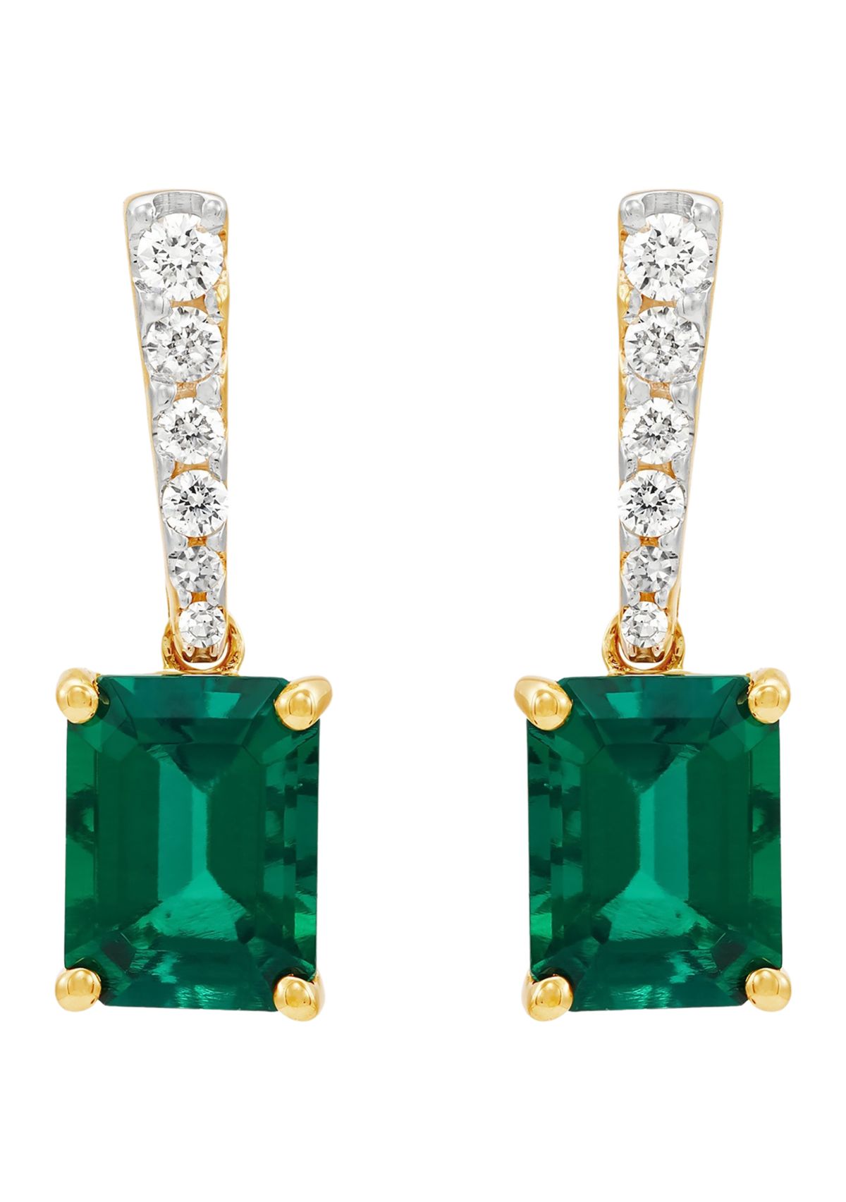 Lab Created Emerald and 1/2 ct. t.w. Lab Created Diamond Earrings in 10K Yellow Gold