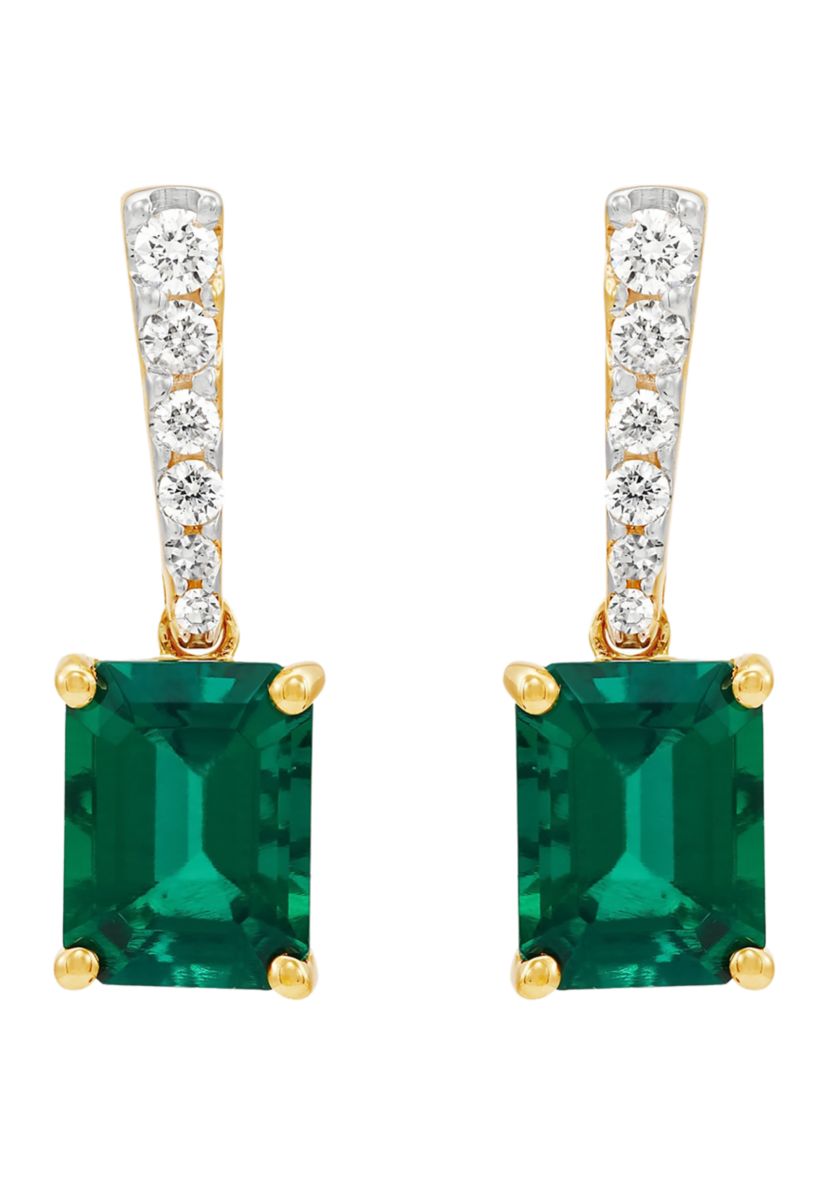 Lab Created Emerald and 1/2 ct. t.w. Lab Created Diamond Earrings in 10K Yellow Gold
