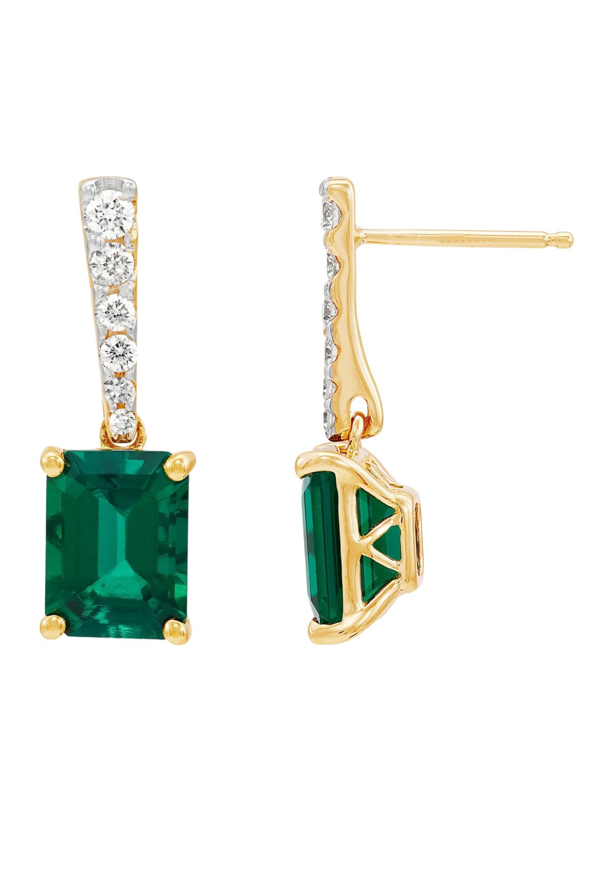 Lab Created Emerald and 1/2 ct. t.w. Lab Created Diamond Earrings in 10K Yellow Gold