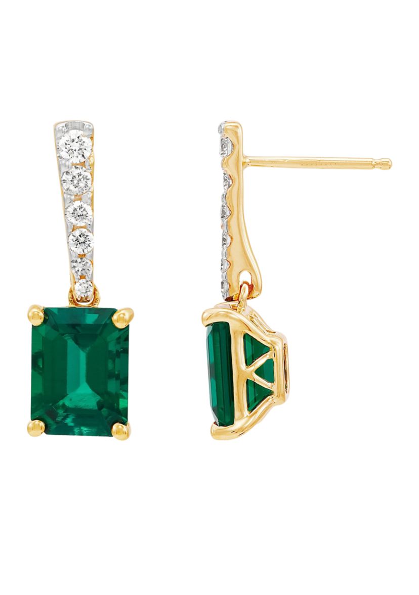 Lab Created Emerald and 1/2 ct. t.w. Lab Created Diamond Earrings in 10K Yellow Gold