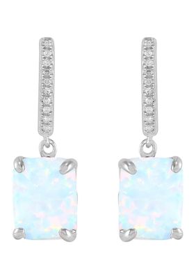 Belk & Co Lab Grown Emerald Cut Opal and 1/20 ct. t.w. Diamond Earrings in Sterling Silver