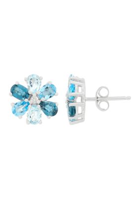 Belk & Co 1/10 ct. t.w. Diamond and Multi Blue Topaz Stud Earrings in 10K White Gold