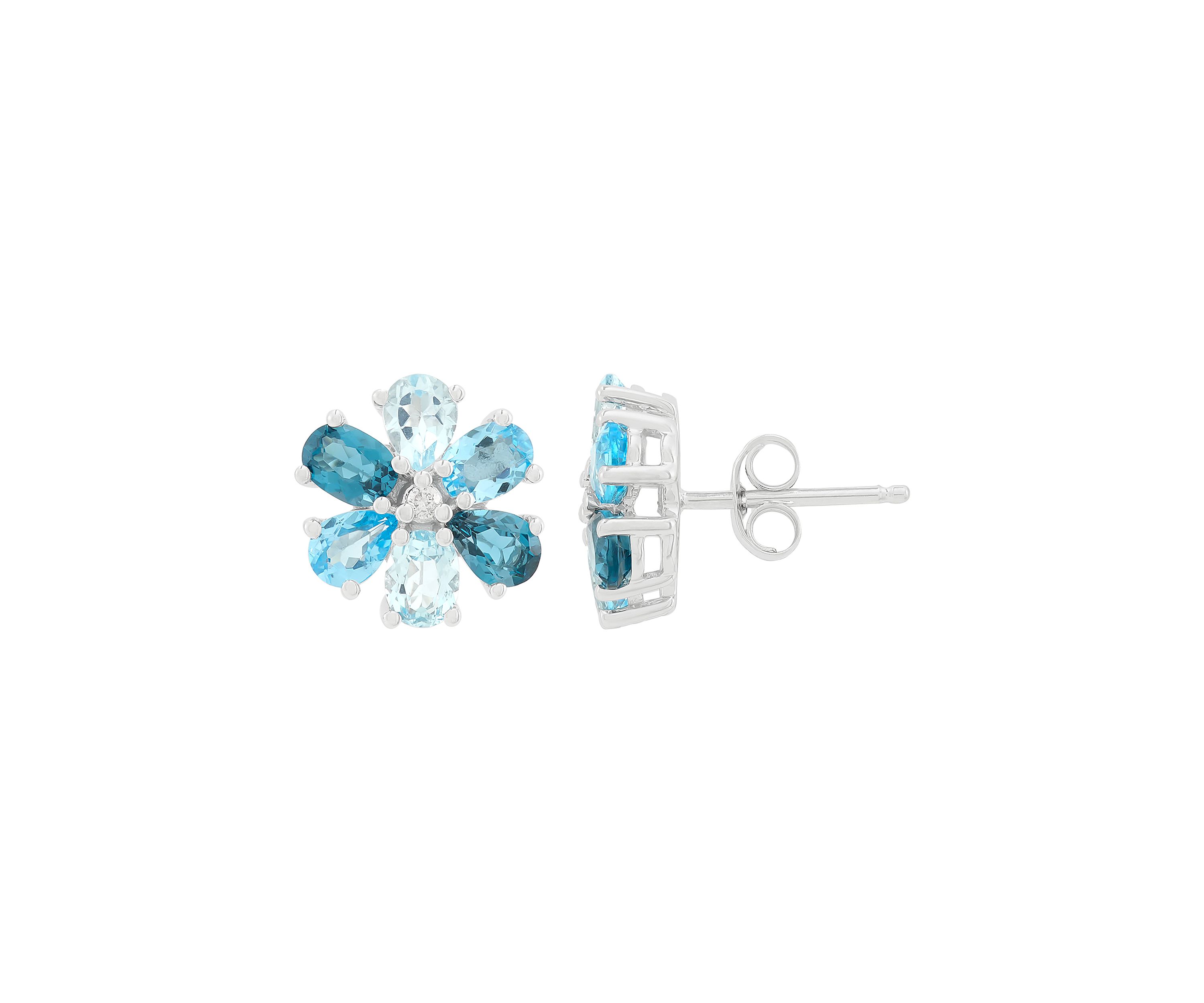 1/10 ct. t.w. Diamond and Multi Blue Topaz Stud Earrings in 10K White Gold