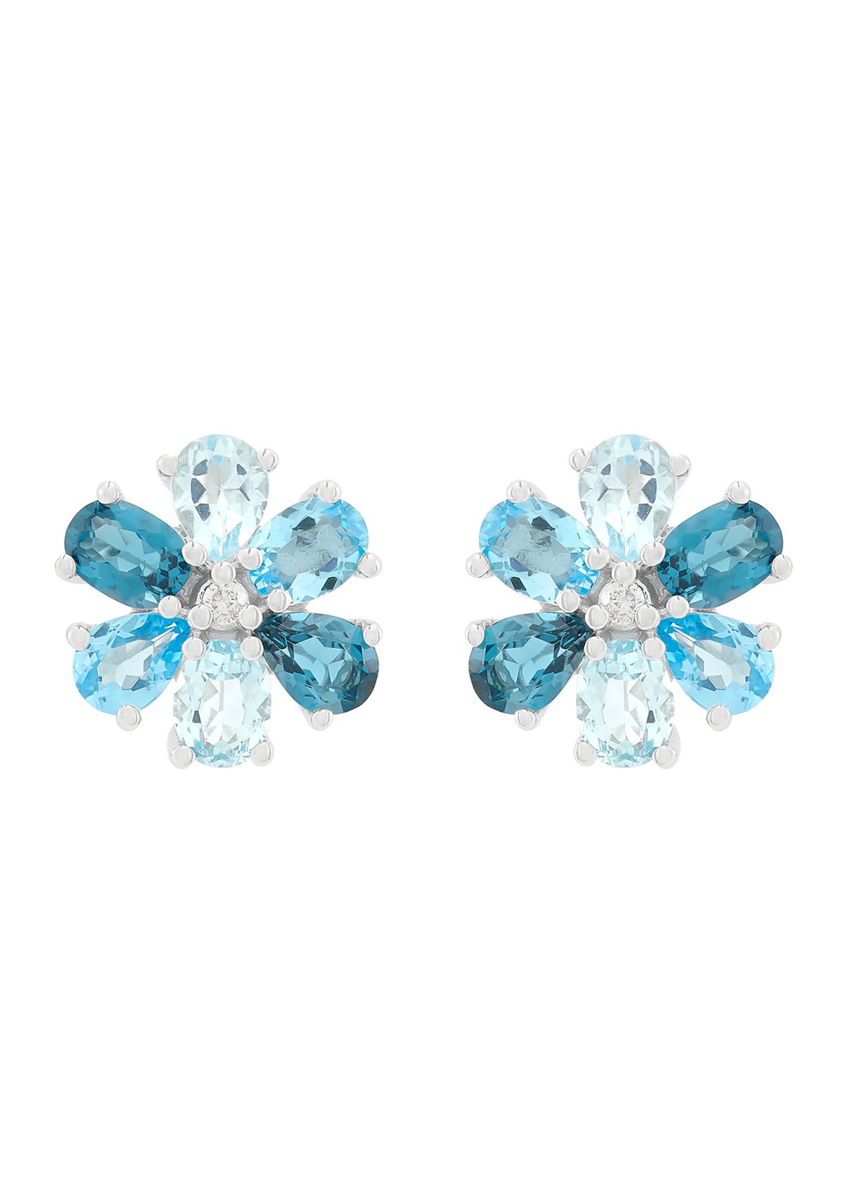 1/10 ct. t.w. Diamond and Multi Blue Topaz Stud Earrings in 10K White Gold