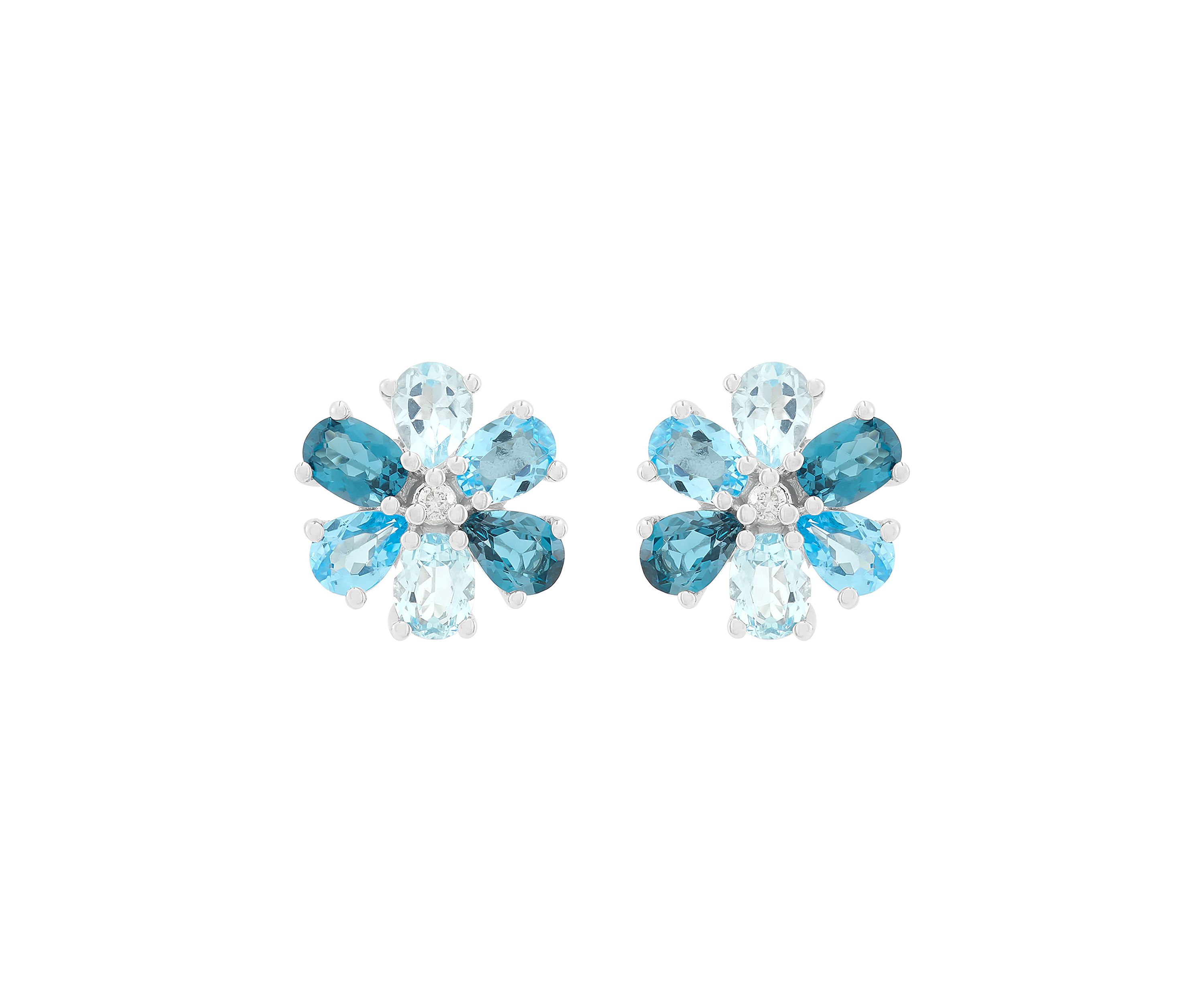 1/10 ct. t.w. Diamond and Multi Blue Topaz Stud Earrings in 10K White Gold