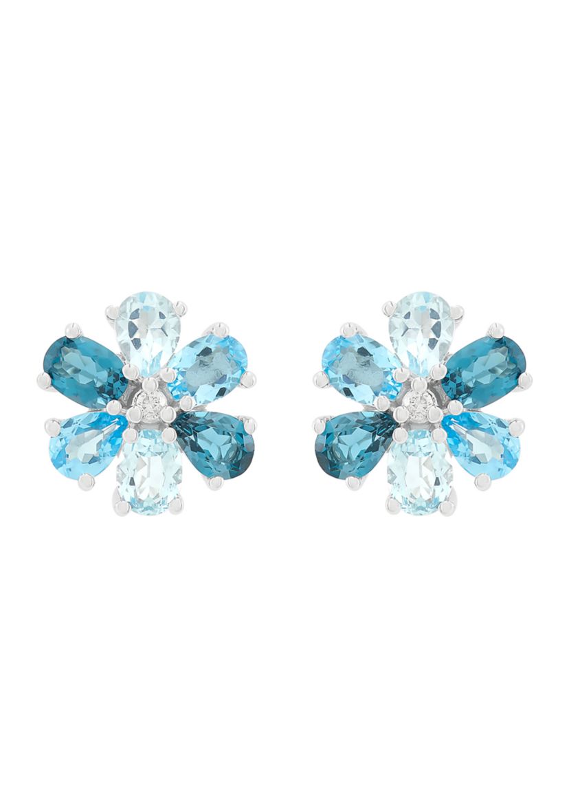 1/10 ct. t.w. Diamond and Multi Blue Topaz Stud Earrings in 10K White Gold