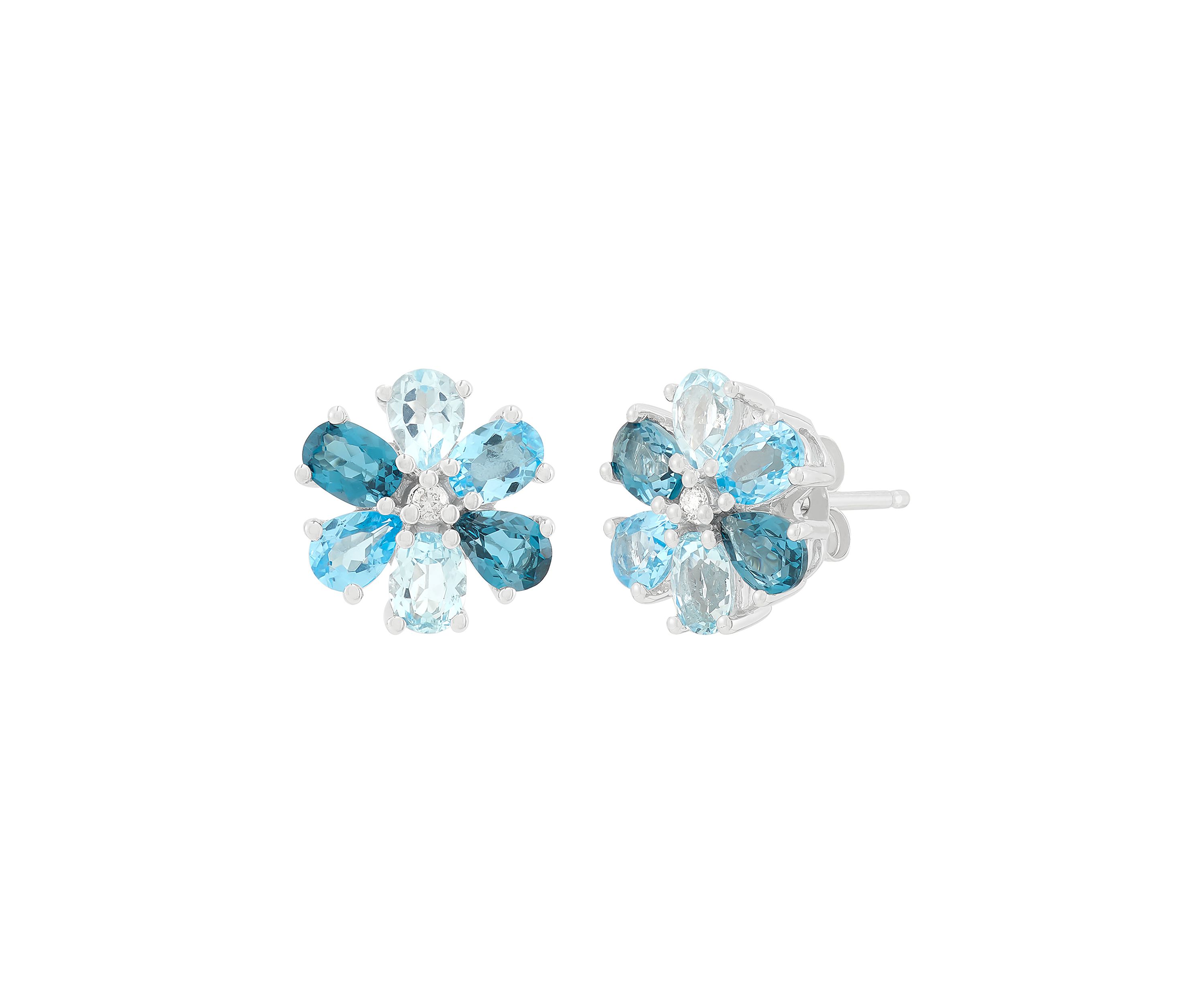 1/10 ct. t.w. Diamond and Multi Blue Topaz Stud Earrings in 10K White Gold