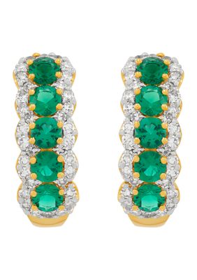 Belk & Co 1/2 ct. t.w. Lab Grown Diamond and Lab Grown Emerald J Hoop Earrings in 10K Yellow Gold