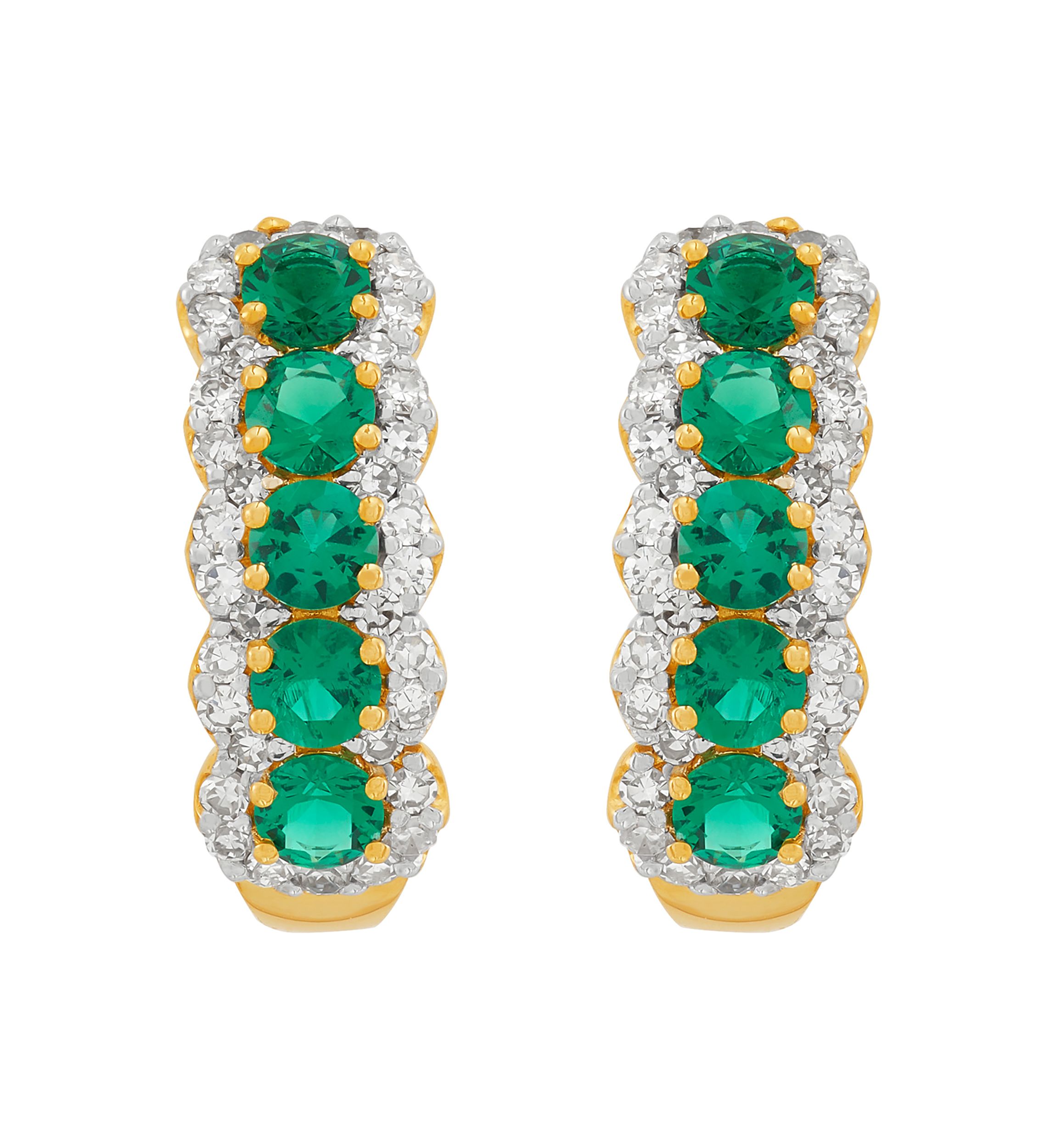 1/2 ct. t.w. Lab Grown Diamond and Lab Grown Emerald J Hoop Earrings in 10K Yellow Gold