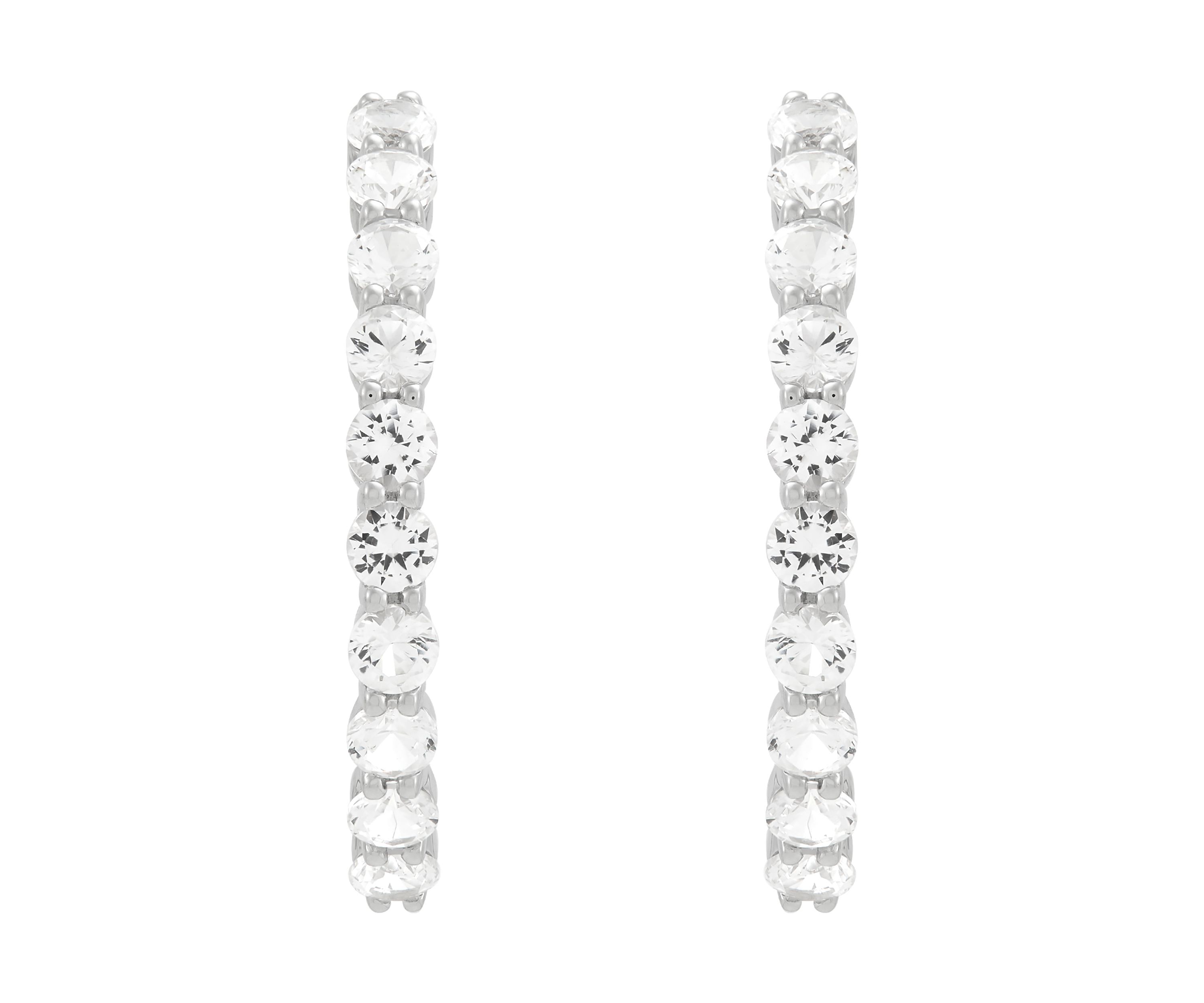 Lab Grown White Sapphire Hoop Earrings in Sterling Silver