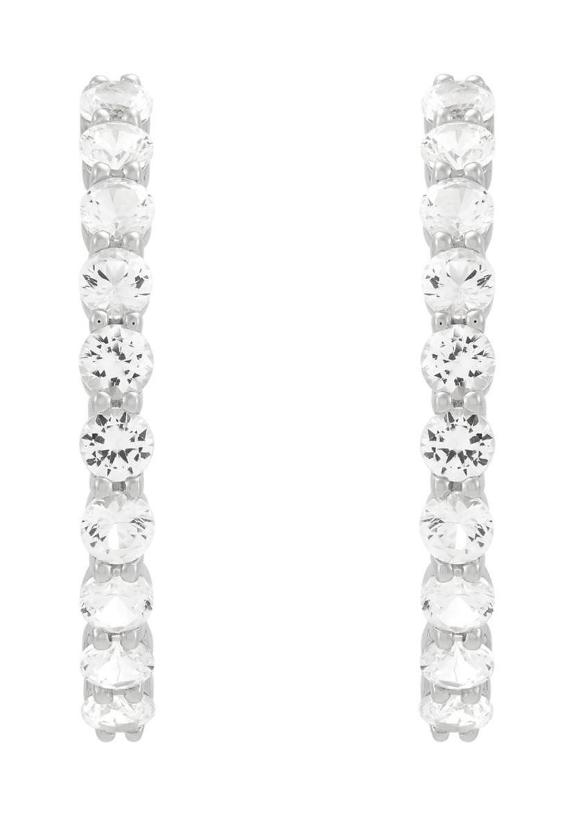 Lab Grown White Sapphire Hoop Earrings in Sterling Silver