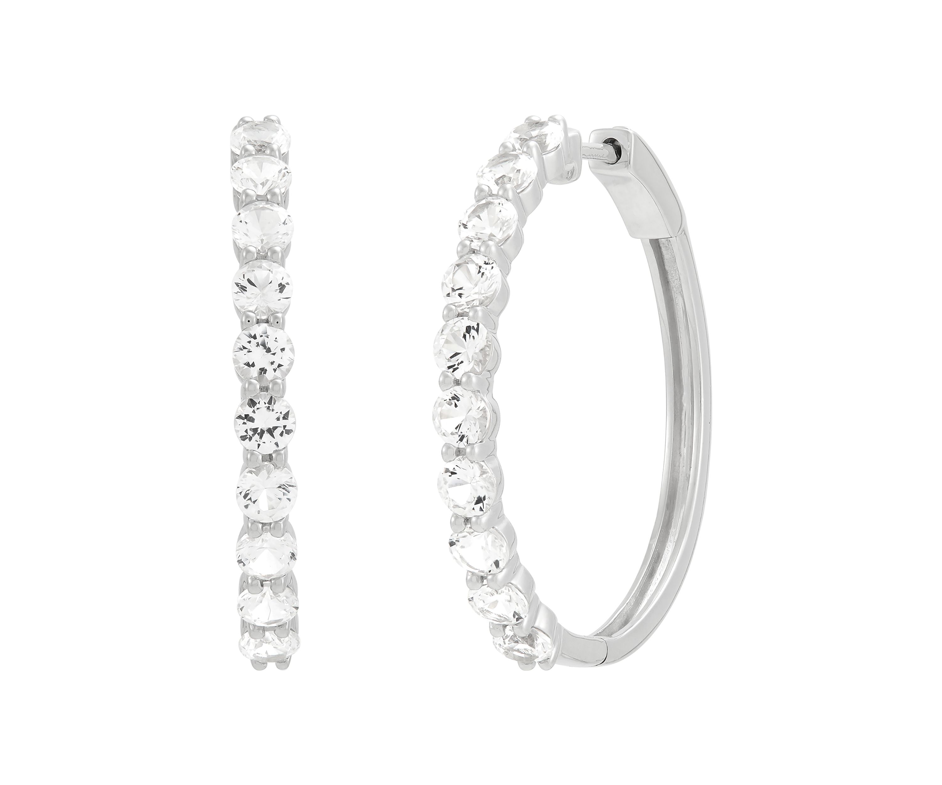 Lab Grown White Sapphire Hoop Earrings in Sterling Silver
