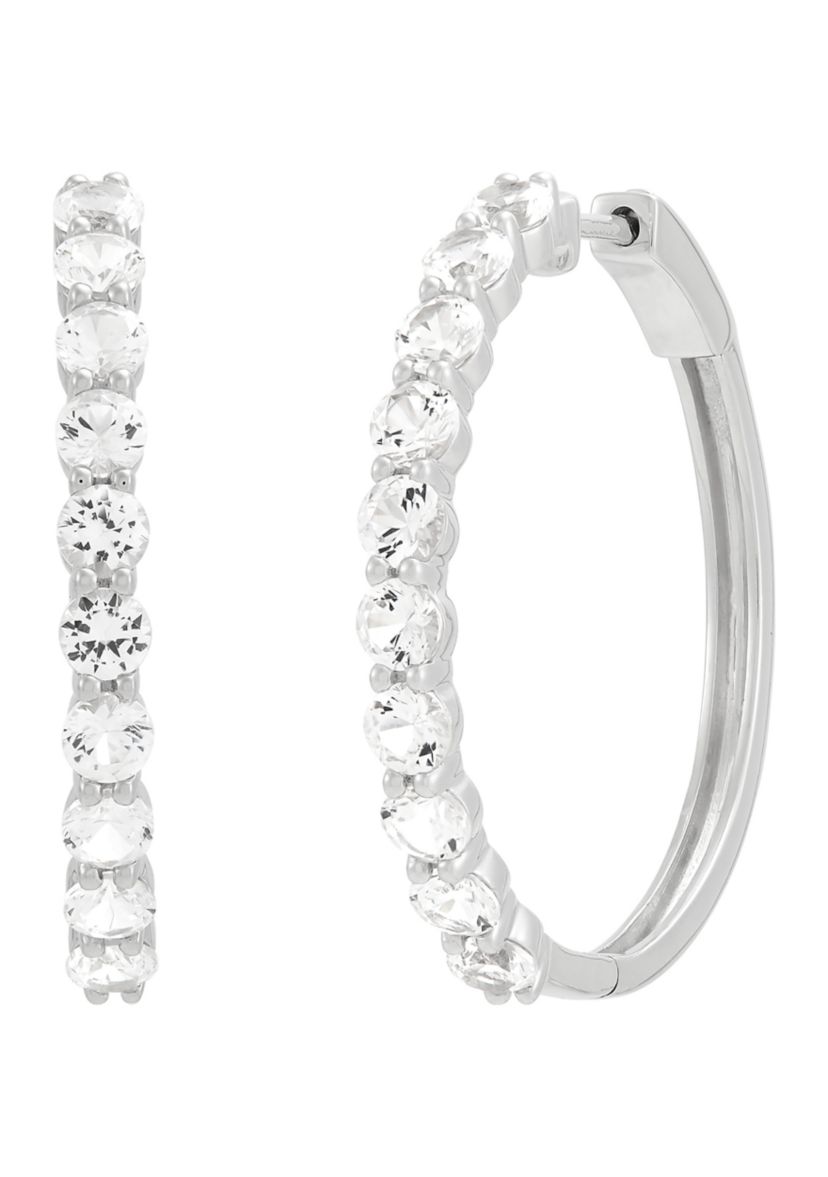 Lab Grown White Sapphire Hoop Earrings in Sterling Silver