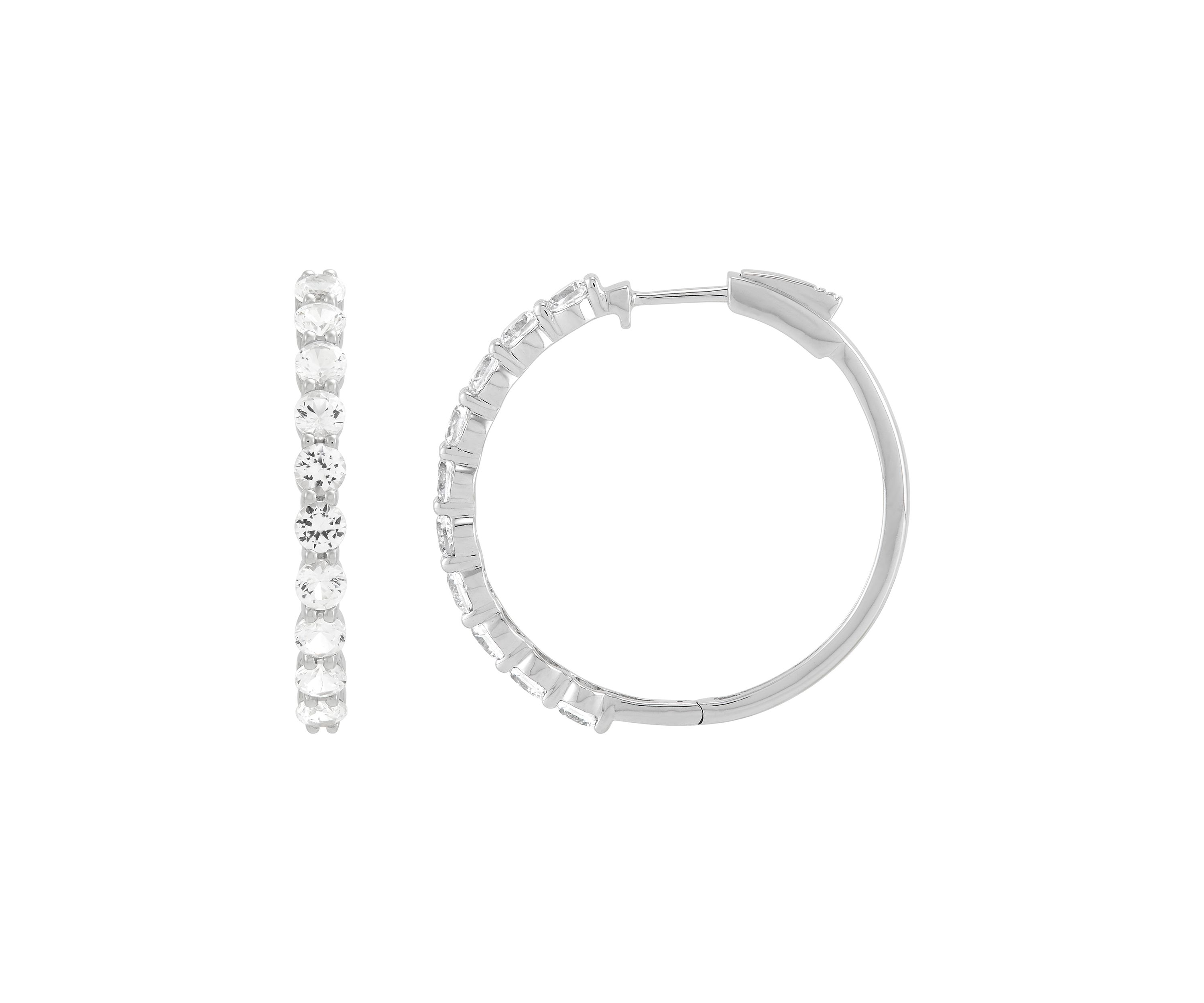 Lab Grown White Sapphire Hoop Earrings in Sterling Silver
