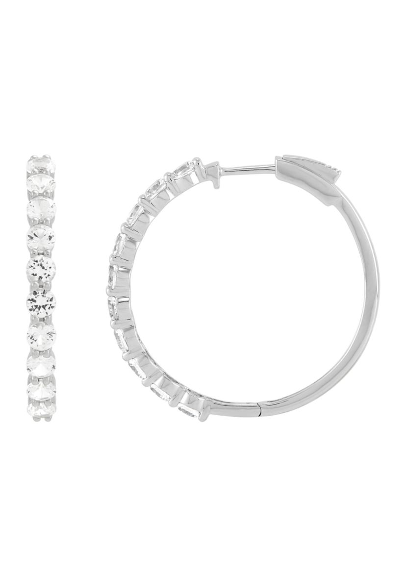 Lab Grown White Sapphire Hoop Earrings in Sterling Silver