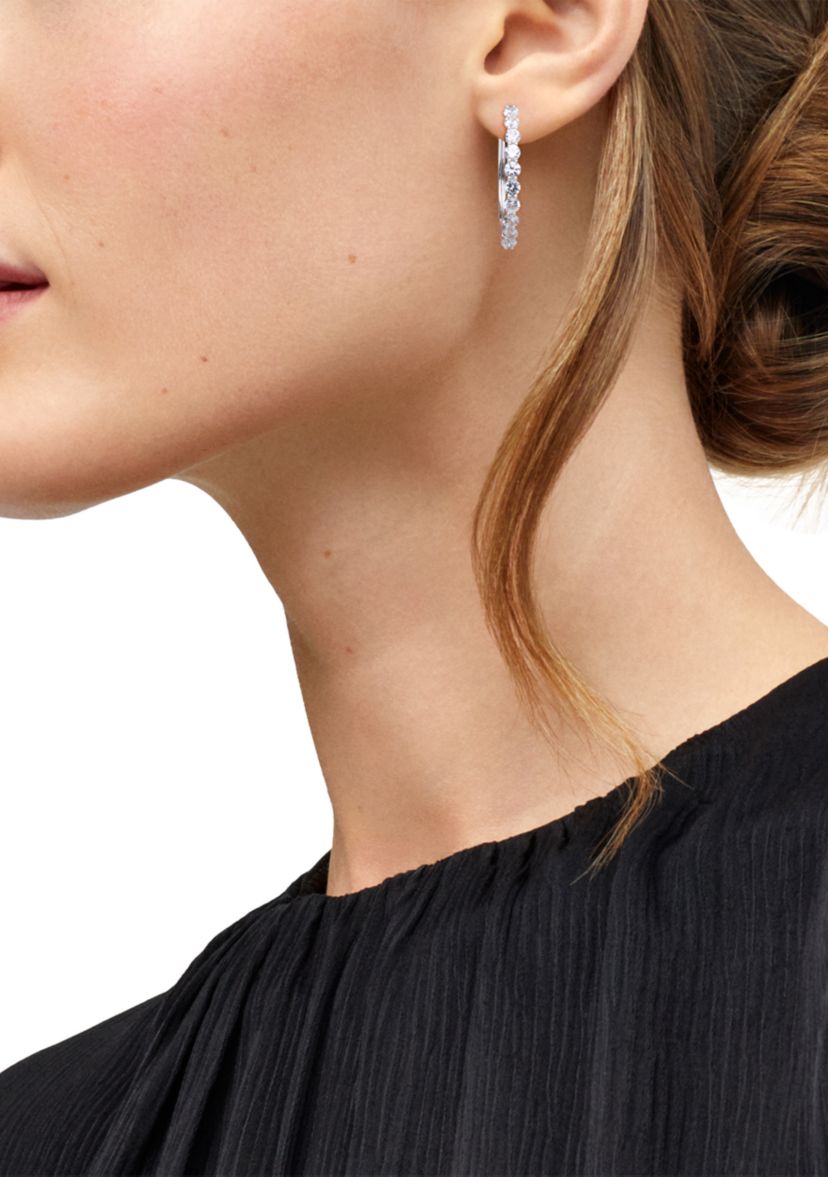 Lab Grown White Sapphire Hoop Earrings in Sterling Silver