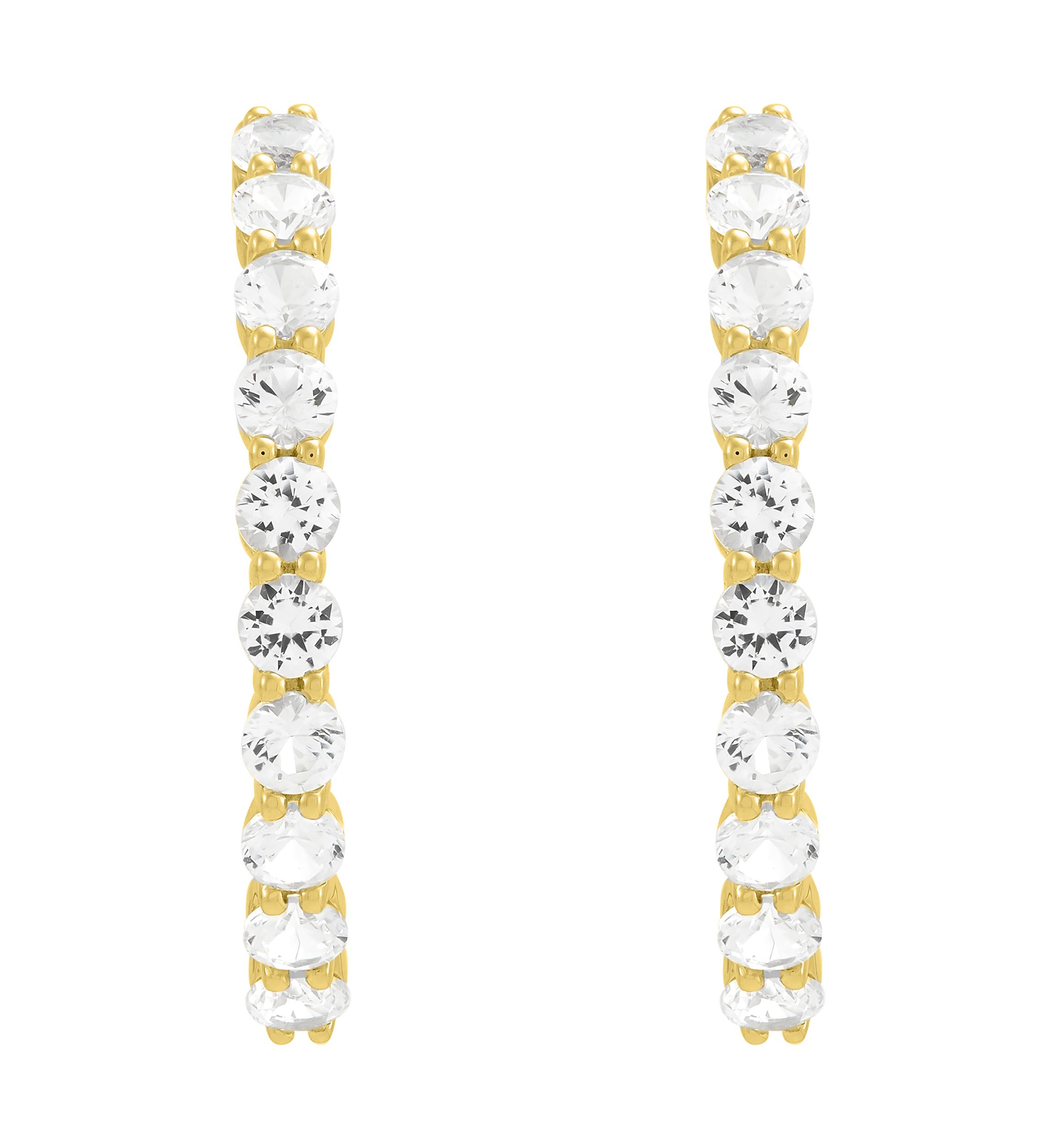 Lab Grown White Sapphire Hoop Earrings in Gold Over Silver