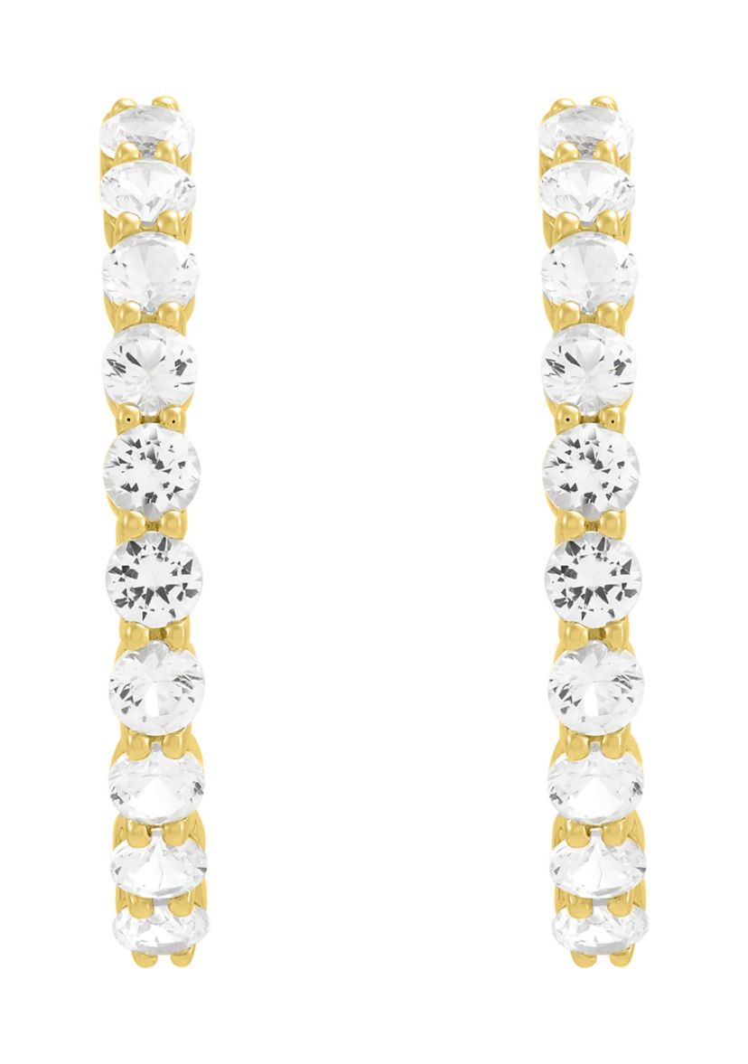 Lab Grown White Sapphire Hoop Earrings in Gold Over Silver