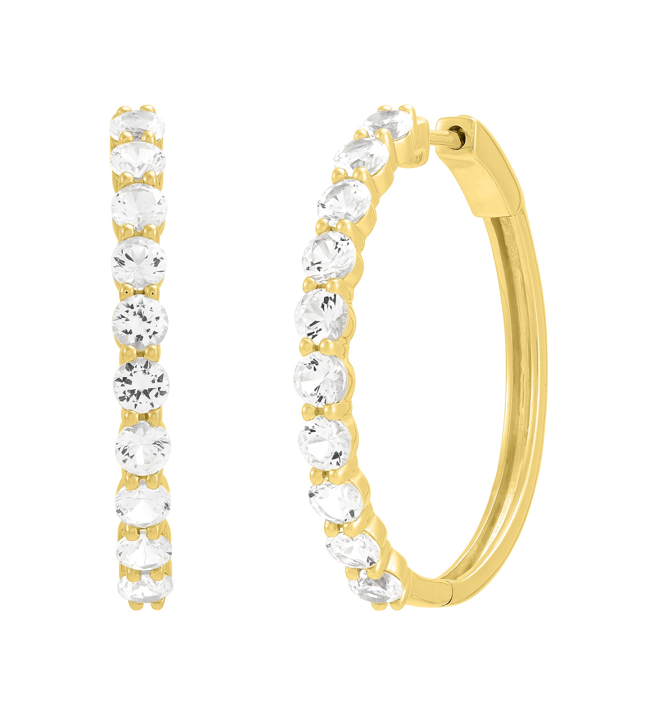 Lab Grown White Sapphire Hoop Earrings in Gold Over Silver