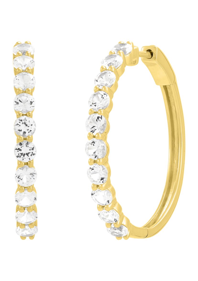 Lab Grown White Sapphire Hoop Earrings in Gold Over Silver