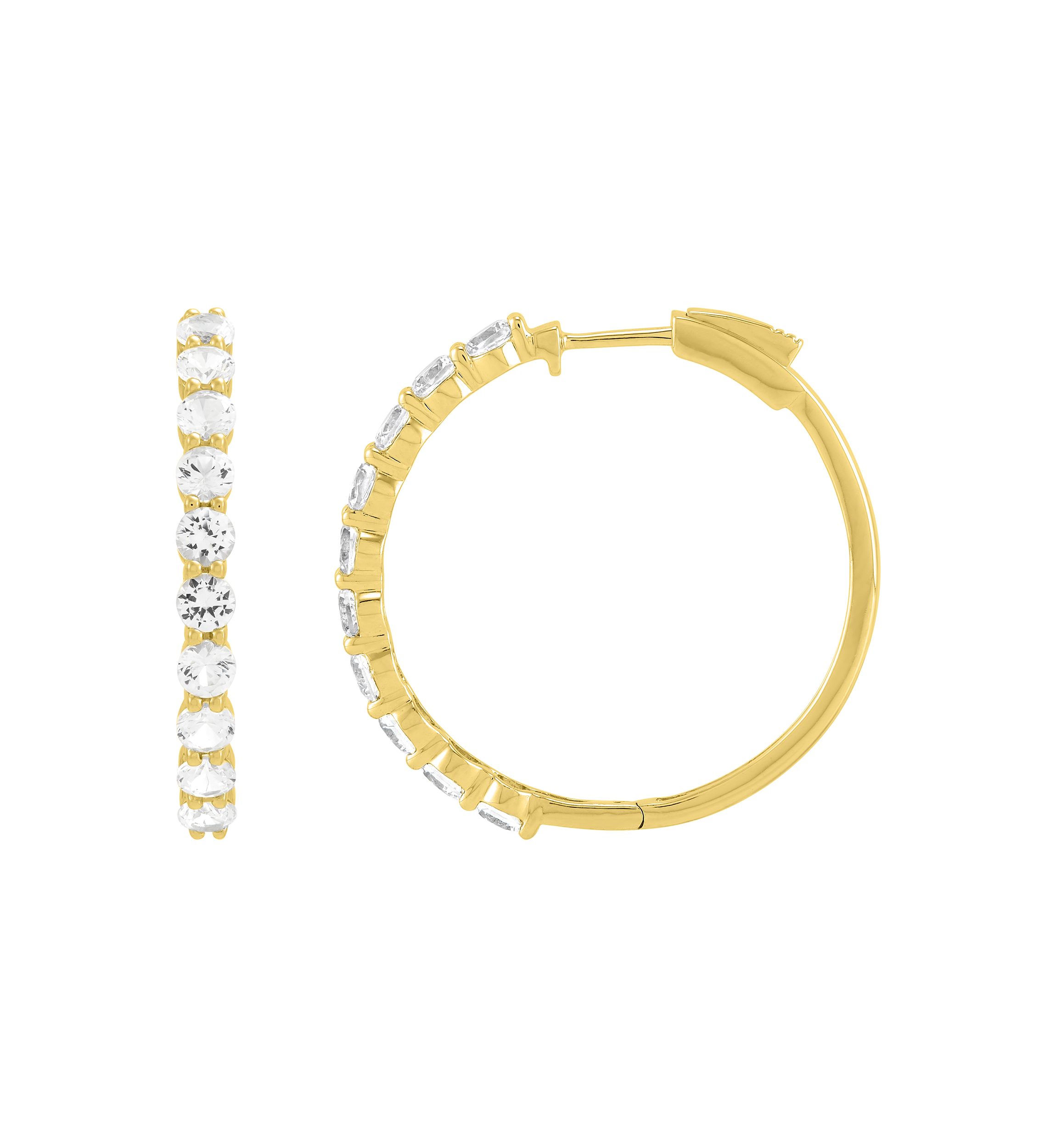 Lab Grown White Sapphire Hoop Earrings in Gold Over Silver