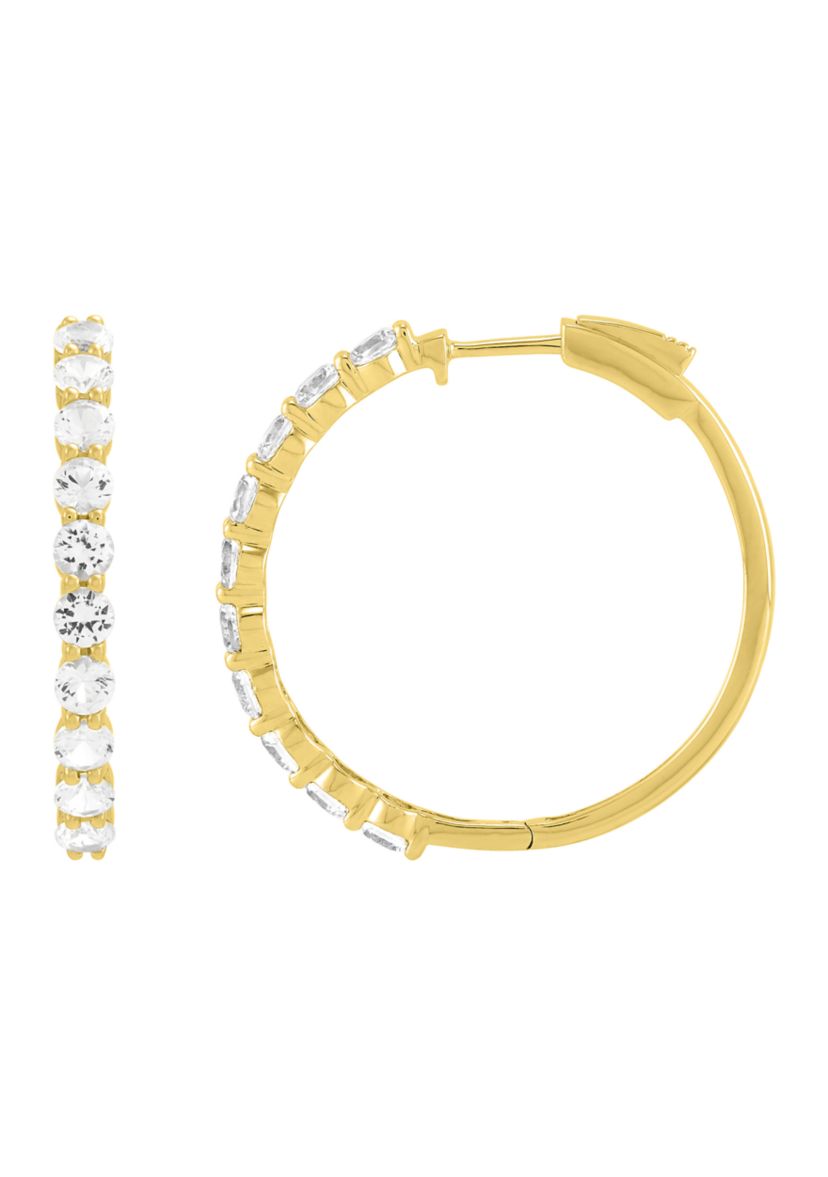 Lab Grown White Sapphire Hoop Earrings in Gold Over Silver