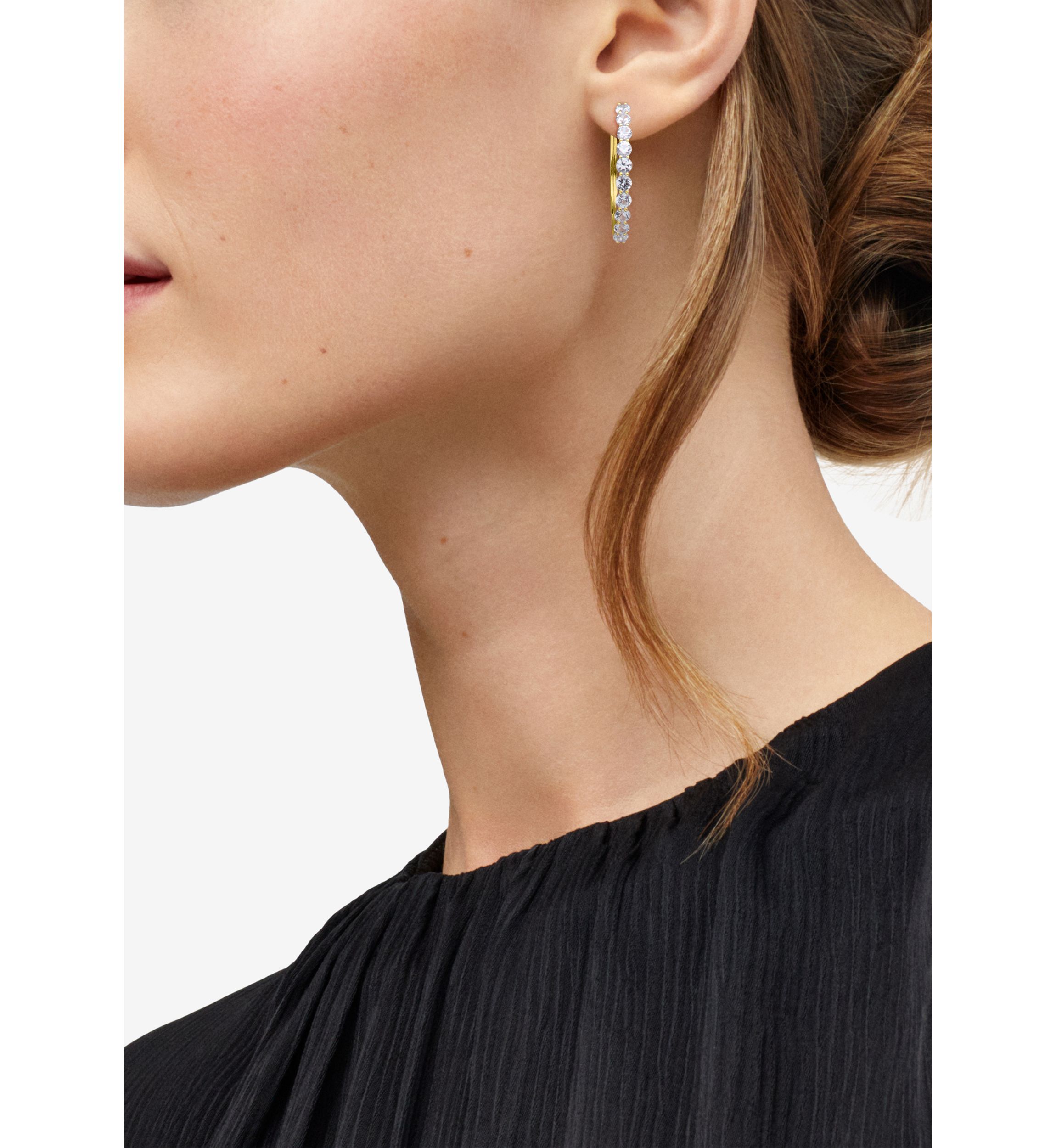 Lab Grown White Sapphire Hoop Earrings in Gold Over Silver