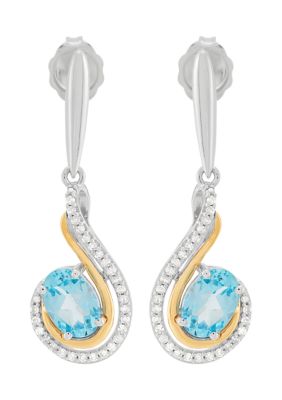 Belk & Co 1/6 ct. t.w. Diamond and Swiss Blue Topaz Earrings in Sterling Silver and 10K Yellow Gold
