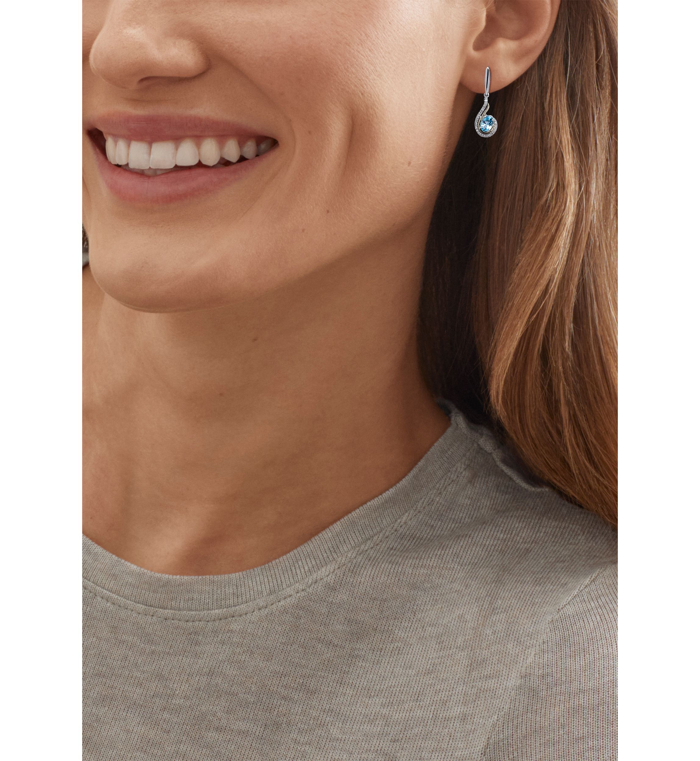 1/6 ct. t.w. Diamond and Swiss Blue Topaz Earrings in Sterling Silver and 10K Yellow Gold