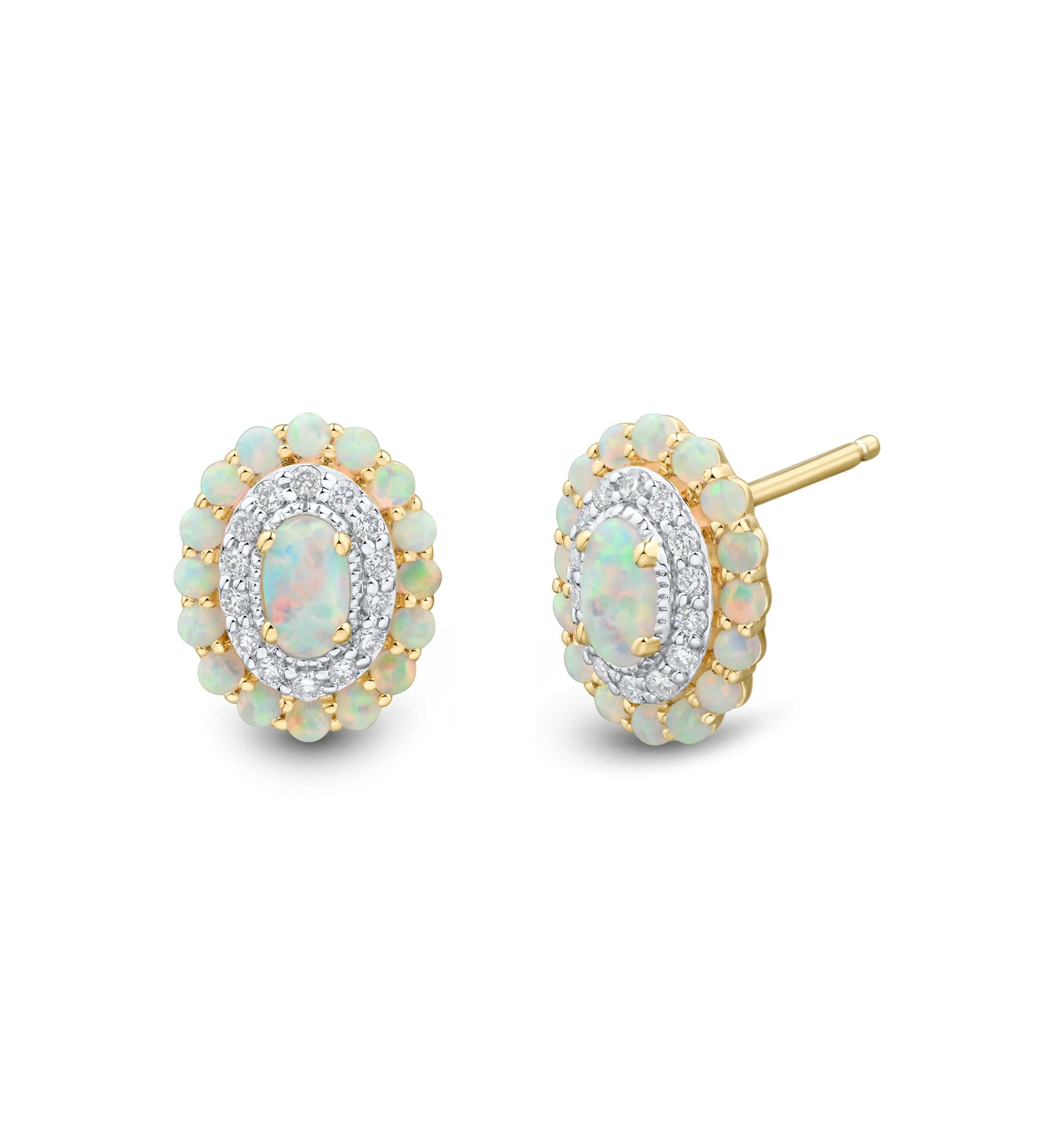 1/6 ct. t.w. Lab Grown Opal and Diamond Stud Earrings in Gold Over Sterling Silver