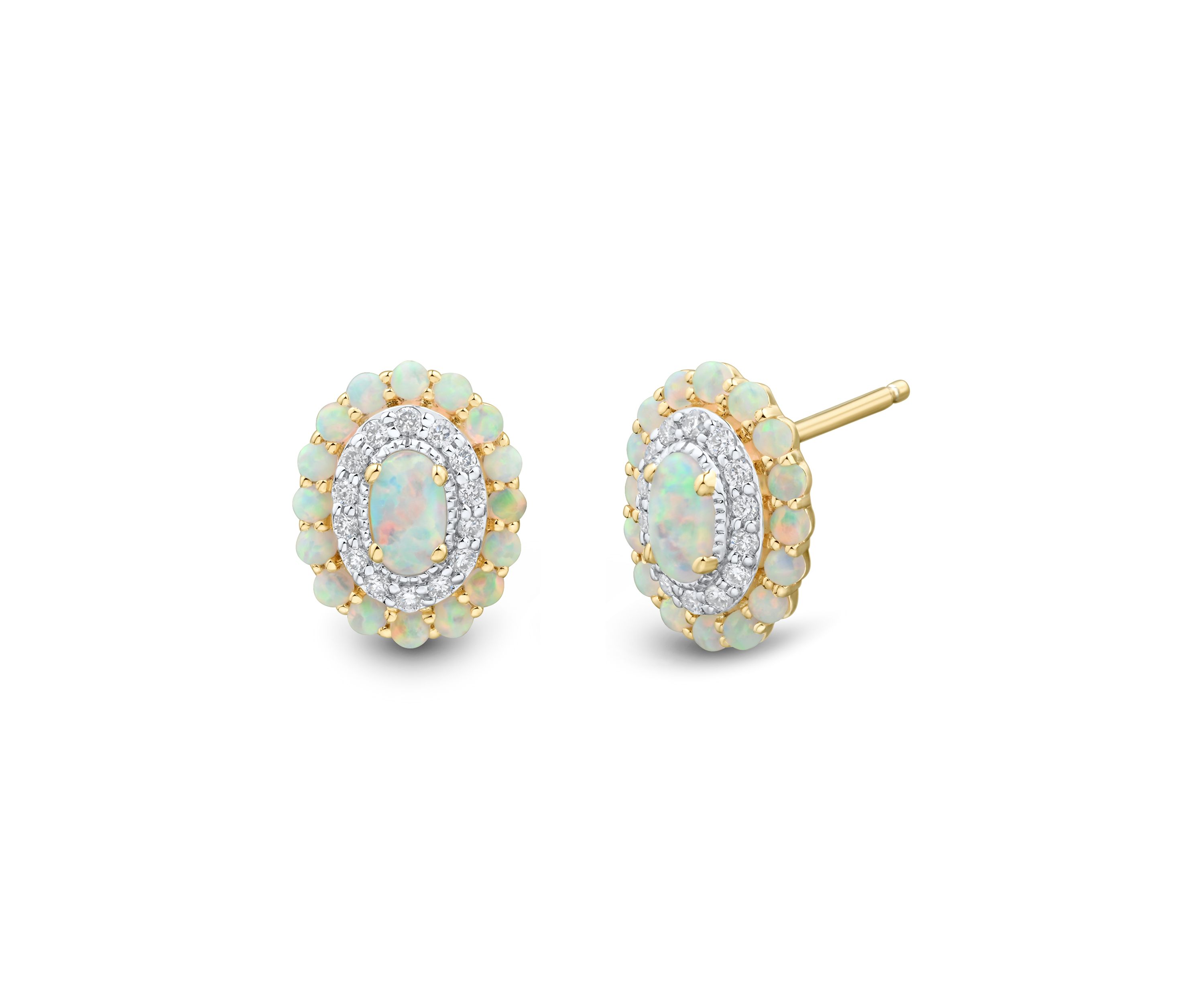 1/6 ct. t.w. Lab Grown Opal and Diamond Stud Earrings in Gold Over Sterling Silver