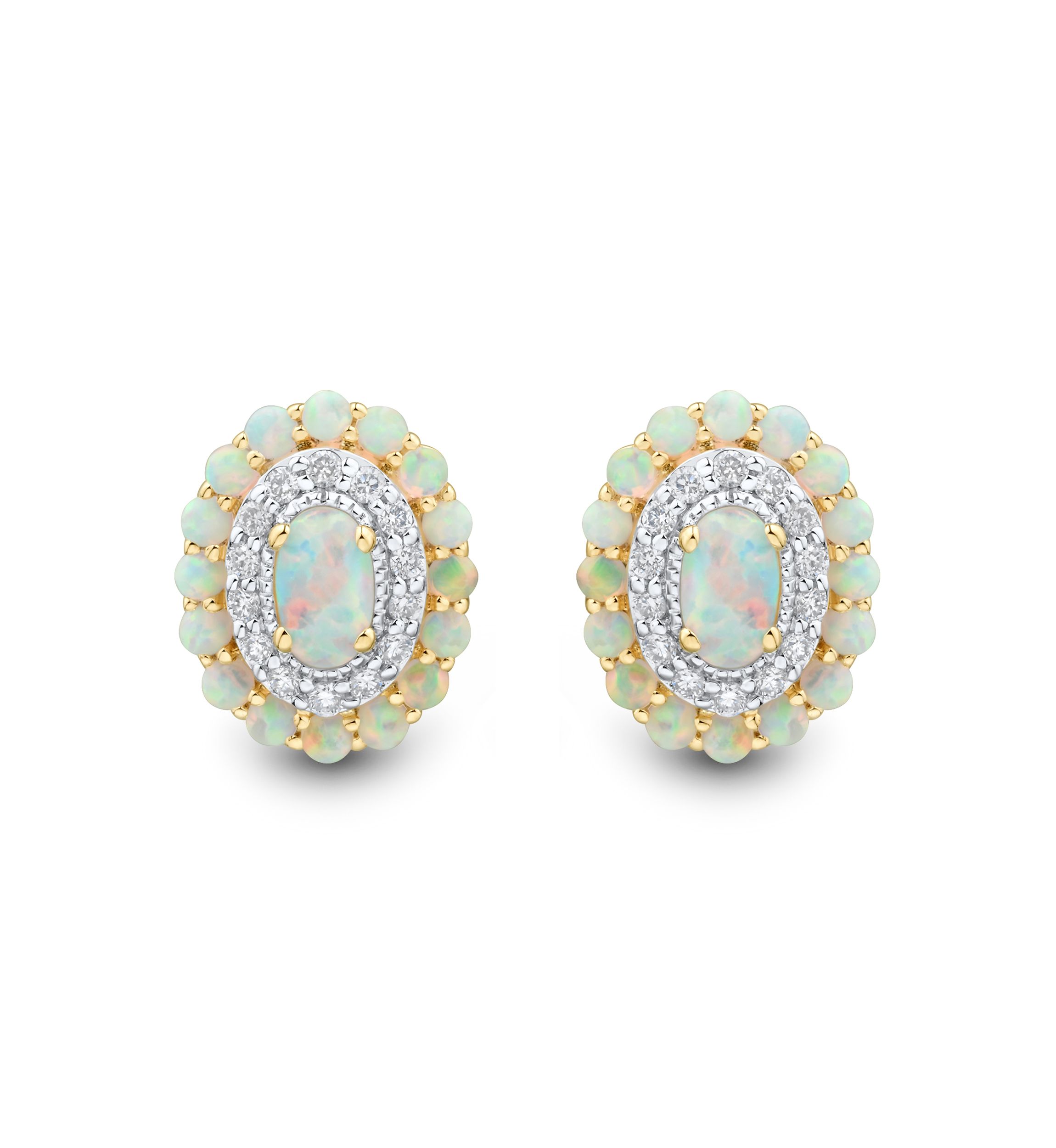 1/6 ct. t.w. Lab Grown Opal and Diamond Stud Earrings in Gold Over Sterling Silver