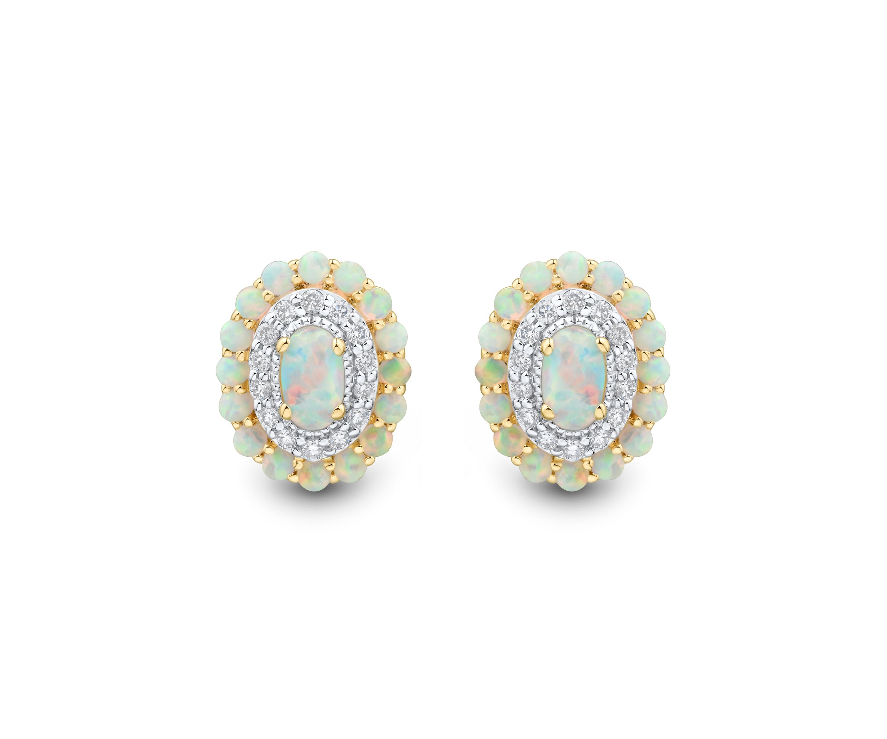 1/6 ct. t.w. Lab Grown Opal and Diamond Stud Earrings in Gold Over Sterling Silver