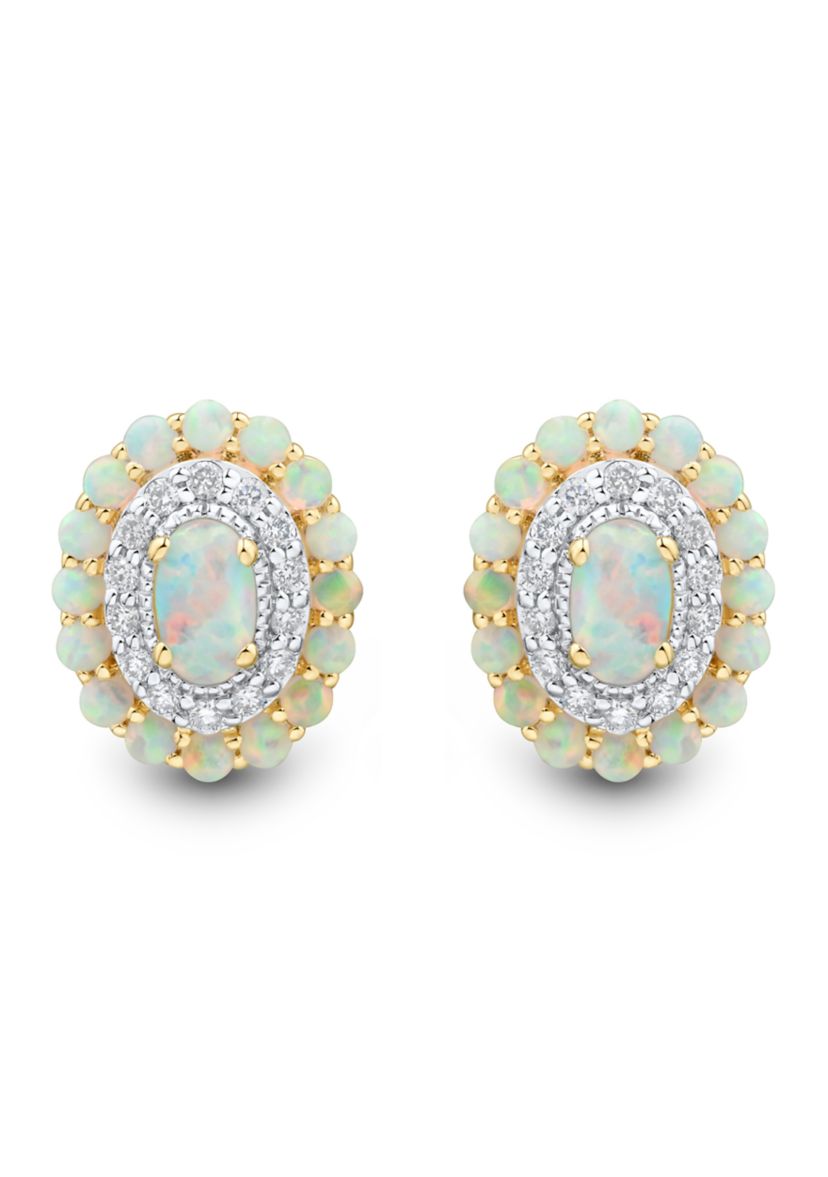 1/6 ct. t.w. Lab Grown Opal and Diamond Stud Earrings in Gold Over Sterling Silver