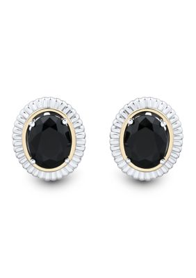 Belk & Co Onyx Stud Earrings in Sterling Silver and 10K Yellow Gold