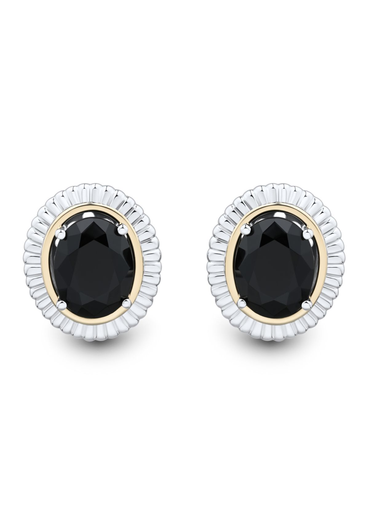 Onyx Stud Earrings in Sterling Silver and 10K Yellow Gold