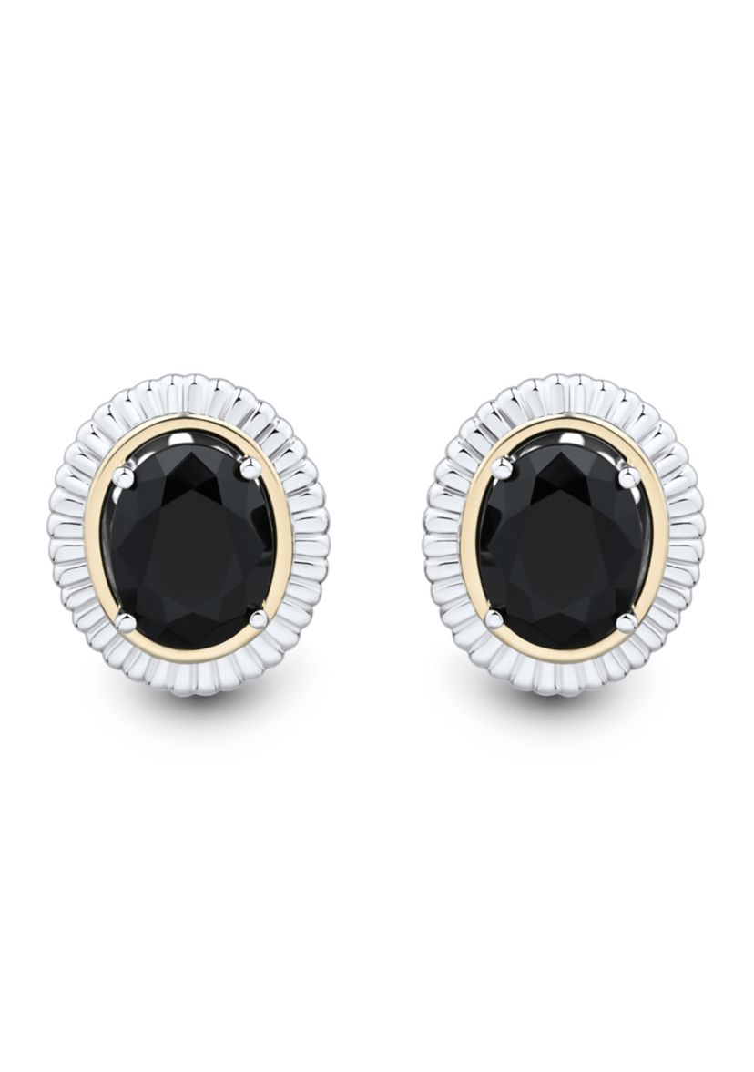 Onyx Stud Earrings in Sterling Silver and 10K Yellow Gold