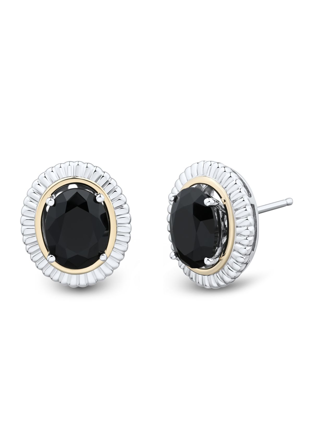Onyx Stud Earrings in Sterling Silver and 10K Yellow Gold